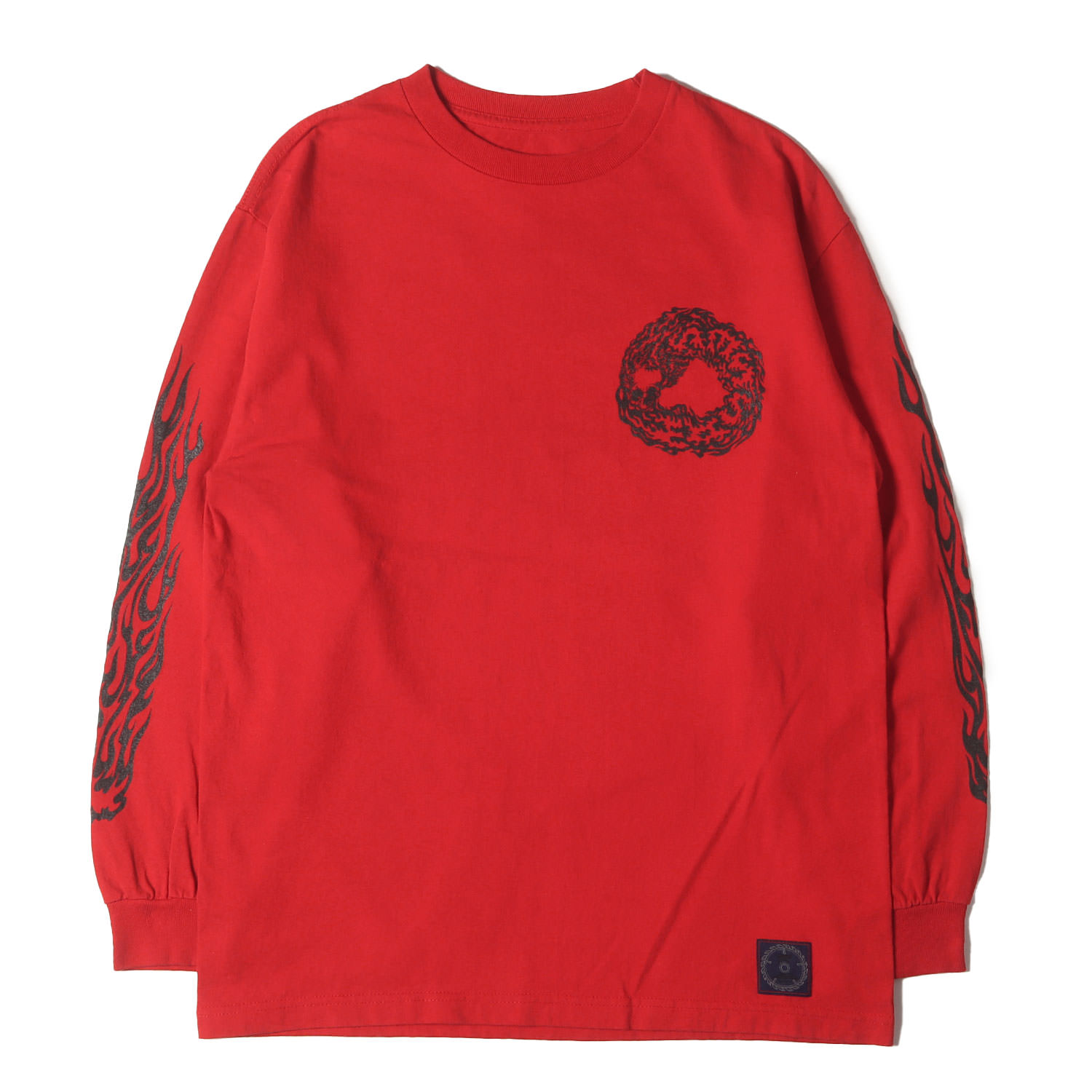 MASSES マシス Tシャツ レッド サイズ:M | M&M フレイムプリント ロングスリーブ Tシャツ (PRINT L/S T-SHIRT) | トップス カットソー 長袖 | コラボ【メンズ】【中古】【美品】【K4704】