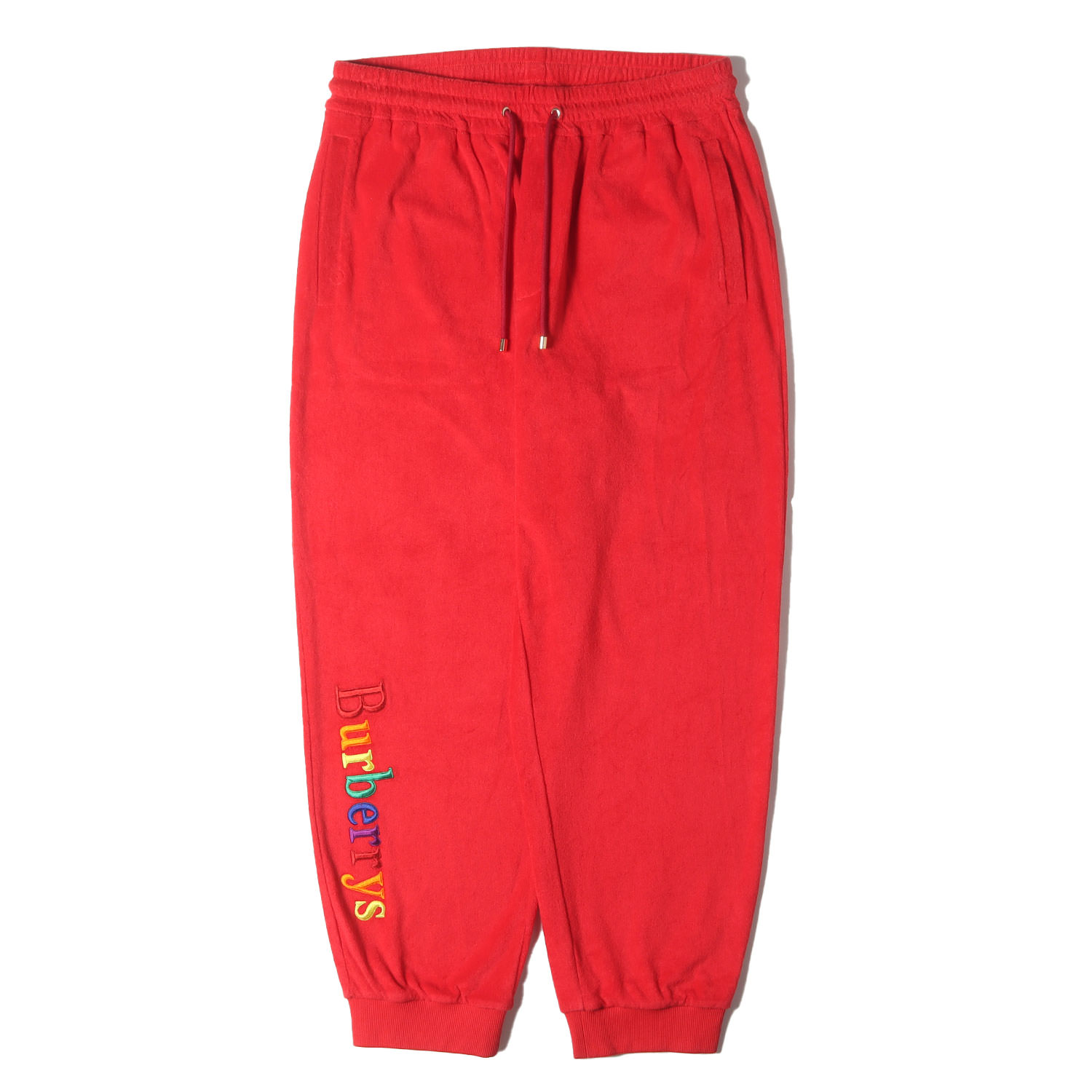 BURBERRY バーバリー パンツ レッド サイズ:L | レインボーロゴ刺繍 パイル トラックパンツ (Rainbow Logo Detail Tracksuit Bottoms) | ボトムス ズボン【メンズ】【中古】【K4777】