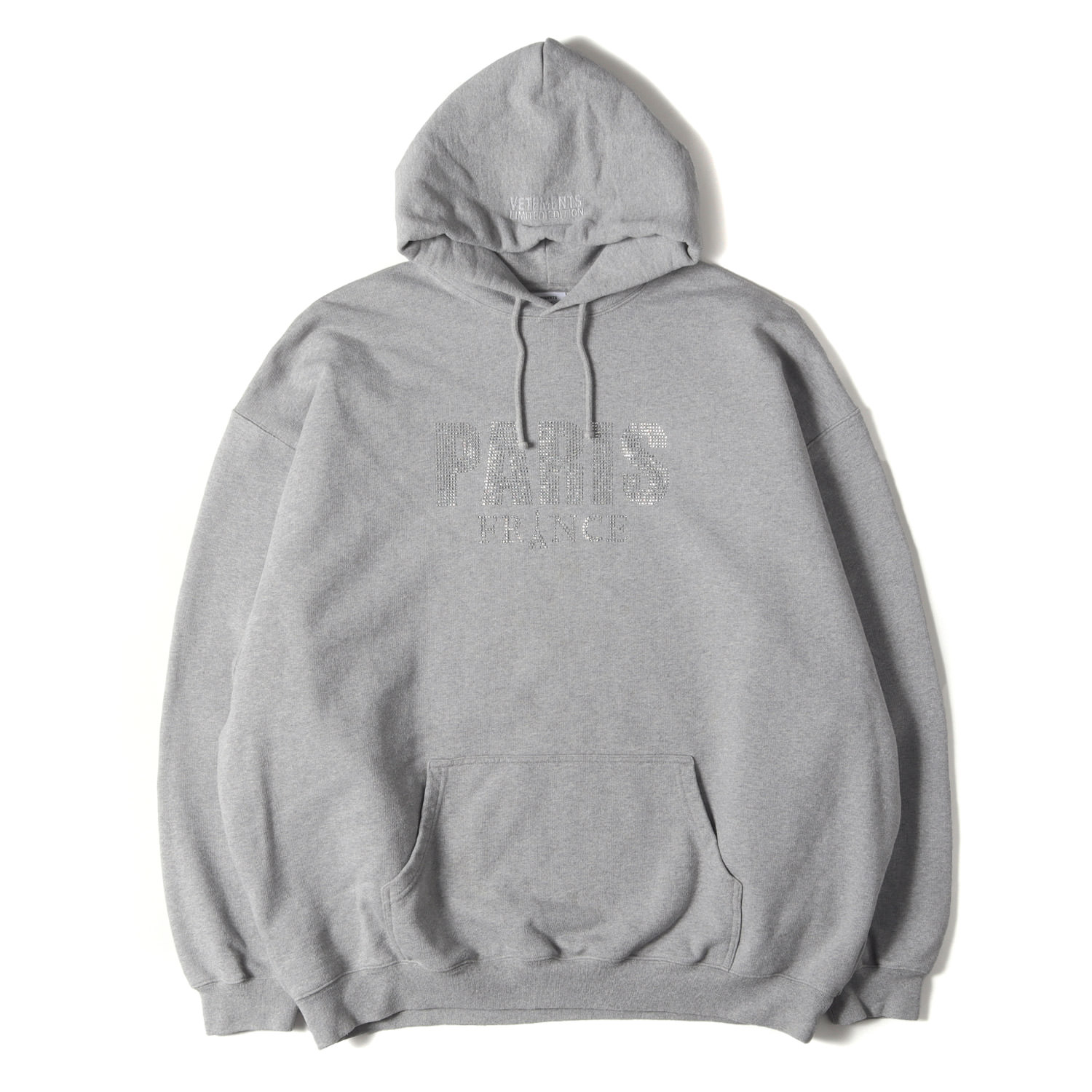 VETEMENTS ヴェトモン パーカー ヘザーグレー サイズ:XS | 25AW クリスタル パリ スウェット パーカー (CRYSTAL PARIS HOODIE) UNISEX GRADROBE COLLECTION | トップス フーデイー【メンズ】【中古】【K4774】