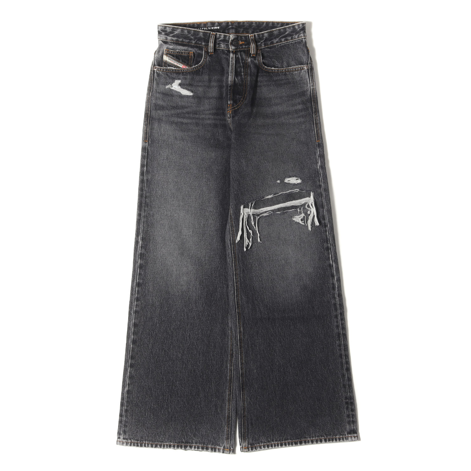 DIESEL ディーゼル パンツ ブラック 黒 サイズ:W26 L30 | 25AW ダメージ加工 ワイド ストレート デニムパンツ (D-RISE) | ボトムス ジーンズ ジーパン【メンズ】【中古】【美品】【K4775】