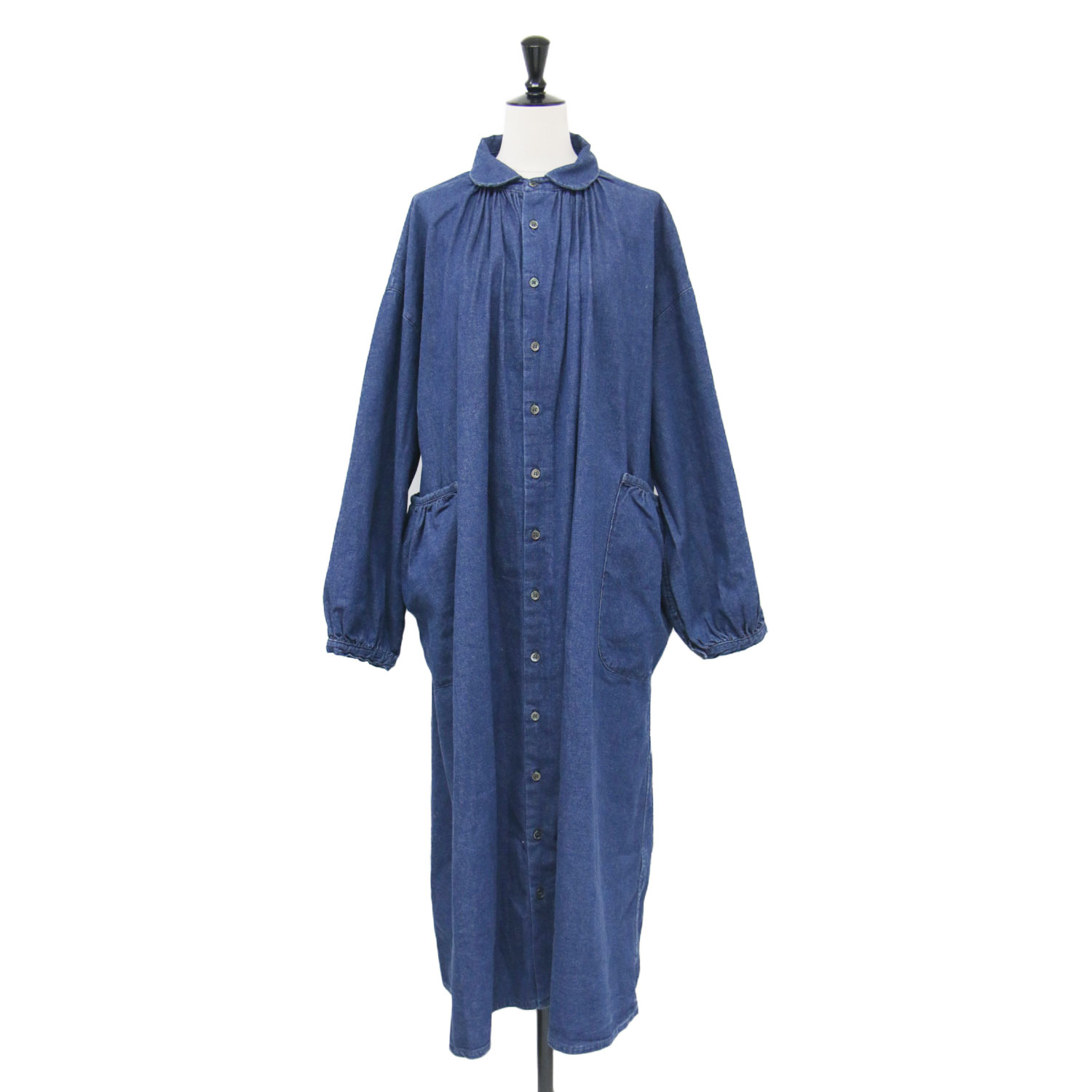 Brocante ブロカント ワンピース ブルー サイズ:2(M) | ワイド デニム シャツワンピース | 長袖 ドロップショルダー タック コットン | 日本製 | トップス ドレス 羽織り【レディース】【中古】【K4746】