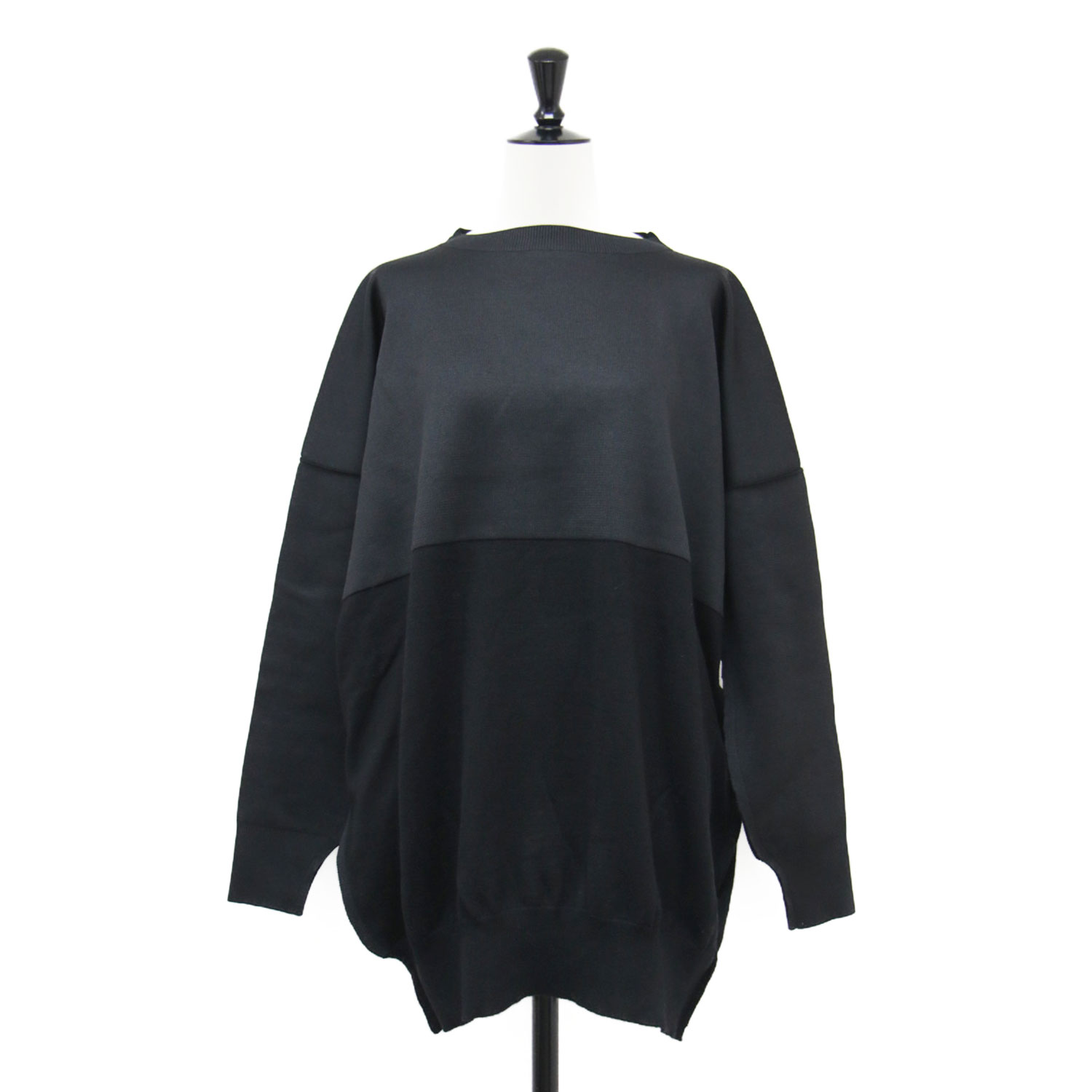 JUNYA WATANABE COMME des GARCONS ジュンヤワタナベ コムデギャルソン ニット ブラック チャコールグレー サイズ:S | ウール ポリエステル 切替 プルオーバー ニット JR-N006 / チュニック丈 | バイカラー | 日本製 | トップス セーター【レディース】【中古】【K4777】