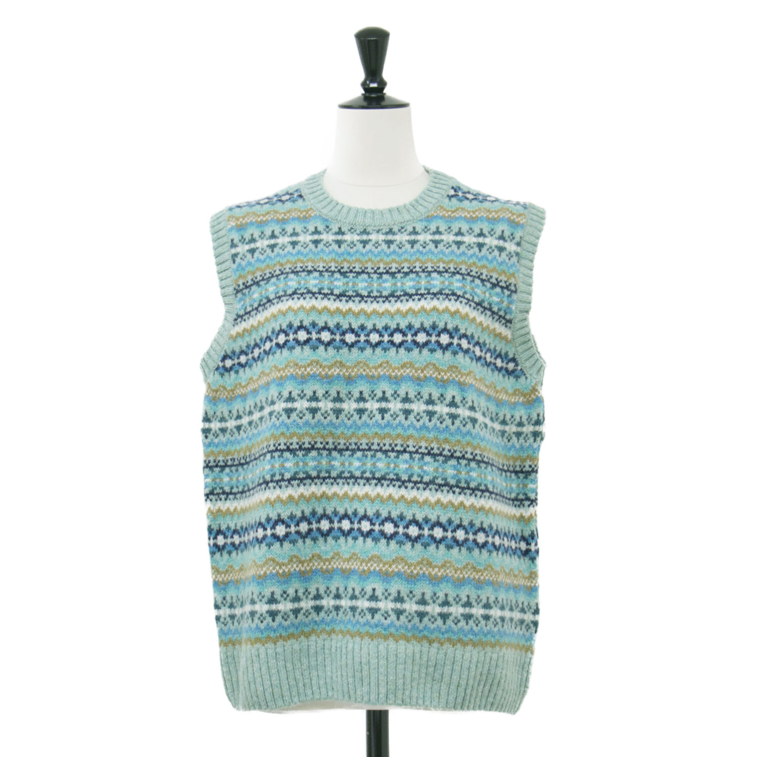 【美品】Harley of Scotland ハーレー オブ スコットランド ベスト グリーン系 サイズ:38(M) 総柄 クルーネック ベスト CREW NECK Vest プルオーバー ノースリーブ ウール イギリス製 トップス セーター【レディース】【中古】【K4881】｜ブランド古着のBEEGLE by Boo-Bee 7,995円