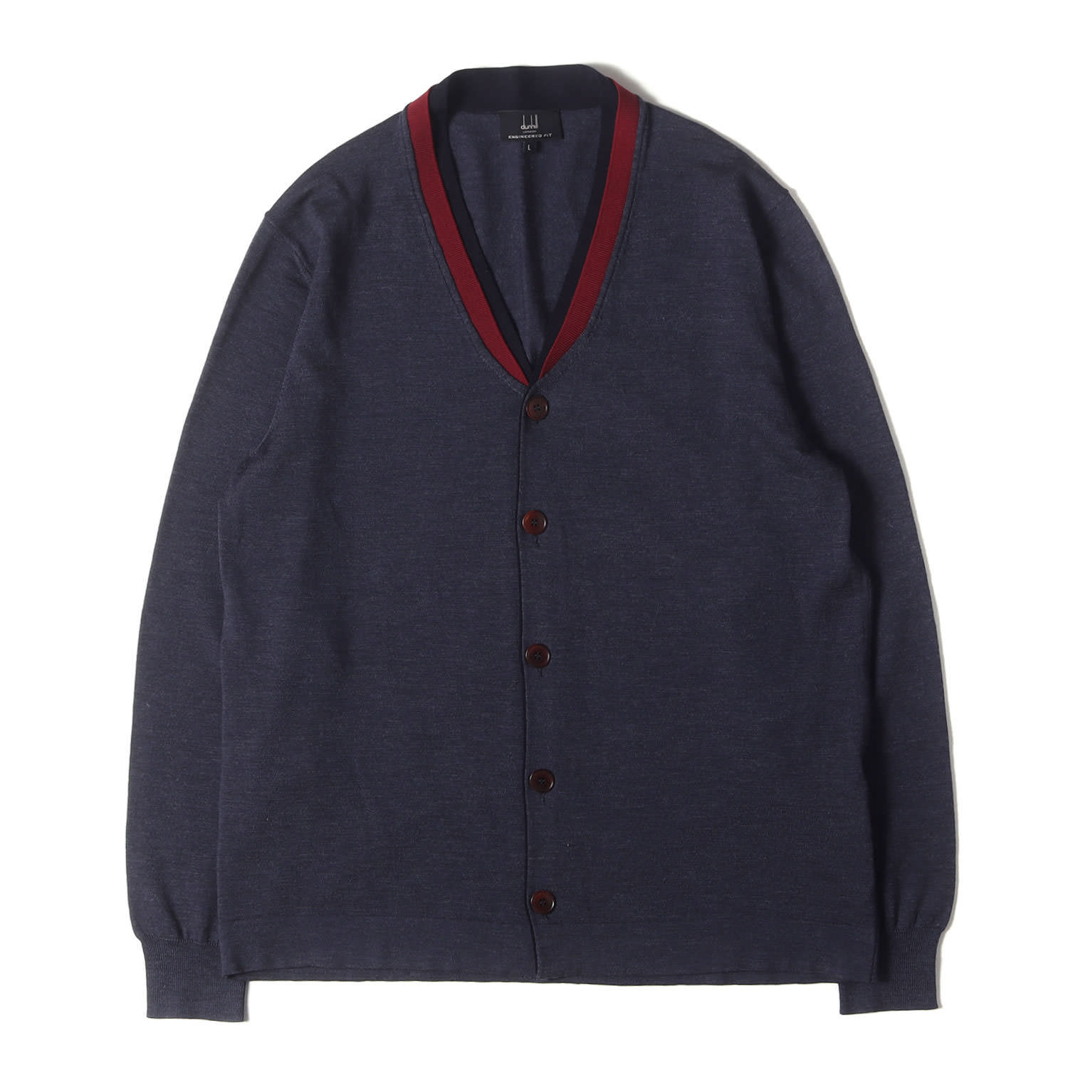 dunhill ダンヒル カーディガン ヘザーネイビー 紺 サイズ:L | Vネック ハイゲージ ニット カーディガン | ENGINEERED FIT | イタリア製 | トップス セーター【メンズ】【中古】【美品】【K4780】