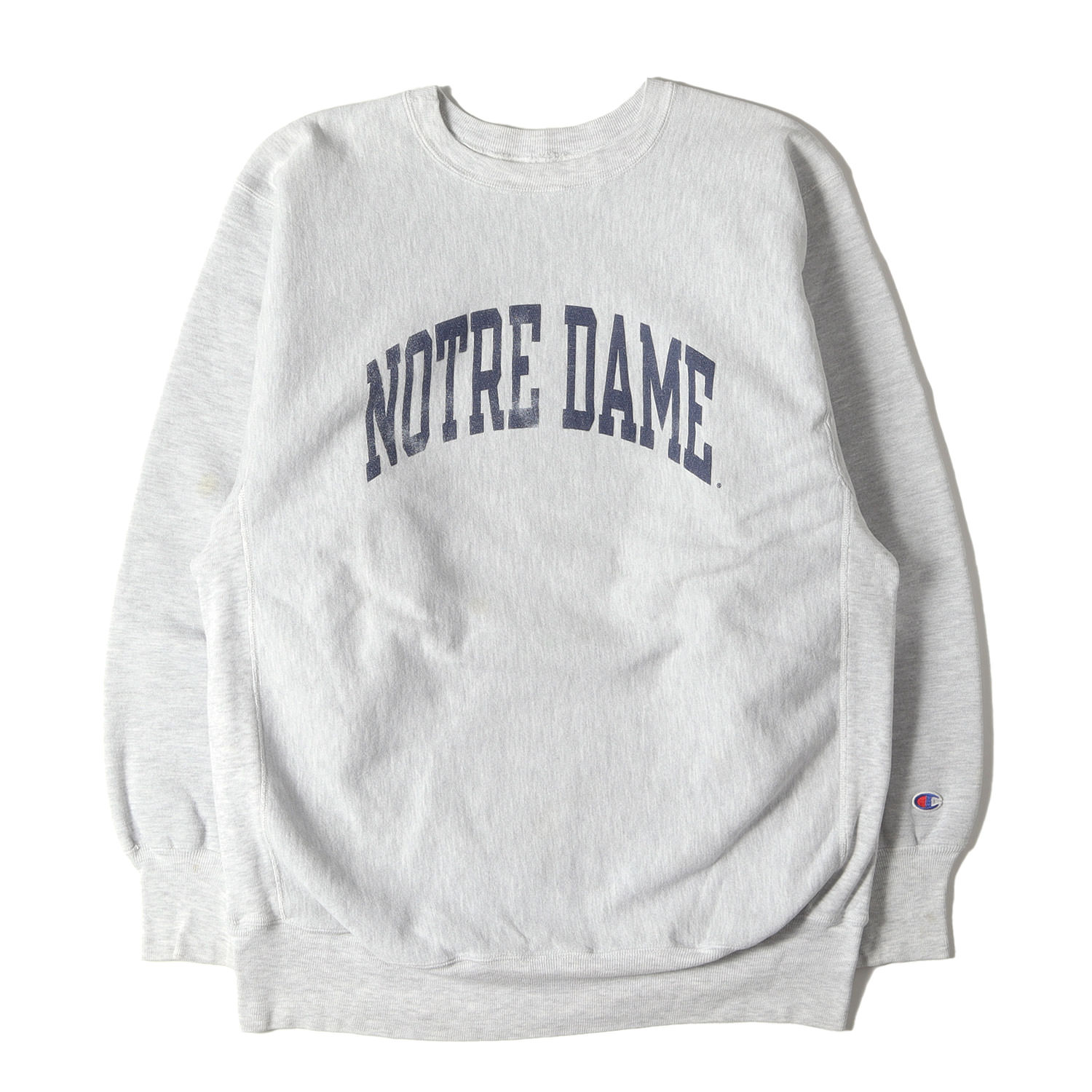Champion vintage チャンピオン スウェット アッシュグレー サイズ:XL相当 | 推定 刺繍タグ | 90s カレッジロゴ リバースウィーブ スウェットシャツ (ノートルダム大学) | 90年代 古着 ヴィンテージ | トップス トレーナー【メンズ】【中古】【K4781】