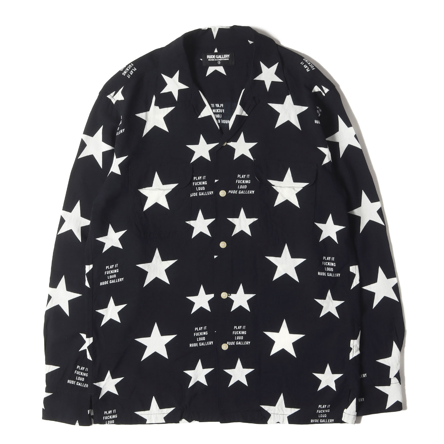 RUDE GALLERY ルードギャラリー シャツ ブラック 黒 サイズ:2 | 22SS スター柄 レーヨン オープンカラーシャツ (STARMAN OPEN COLLAR SHIRT) | トップス カジュアルシャツ 長袖【メンズ】【中古】【K4746】