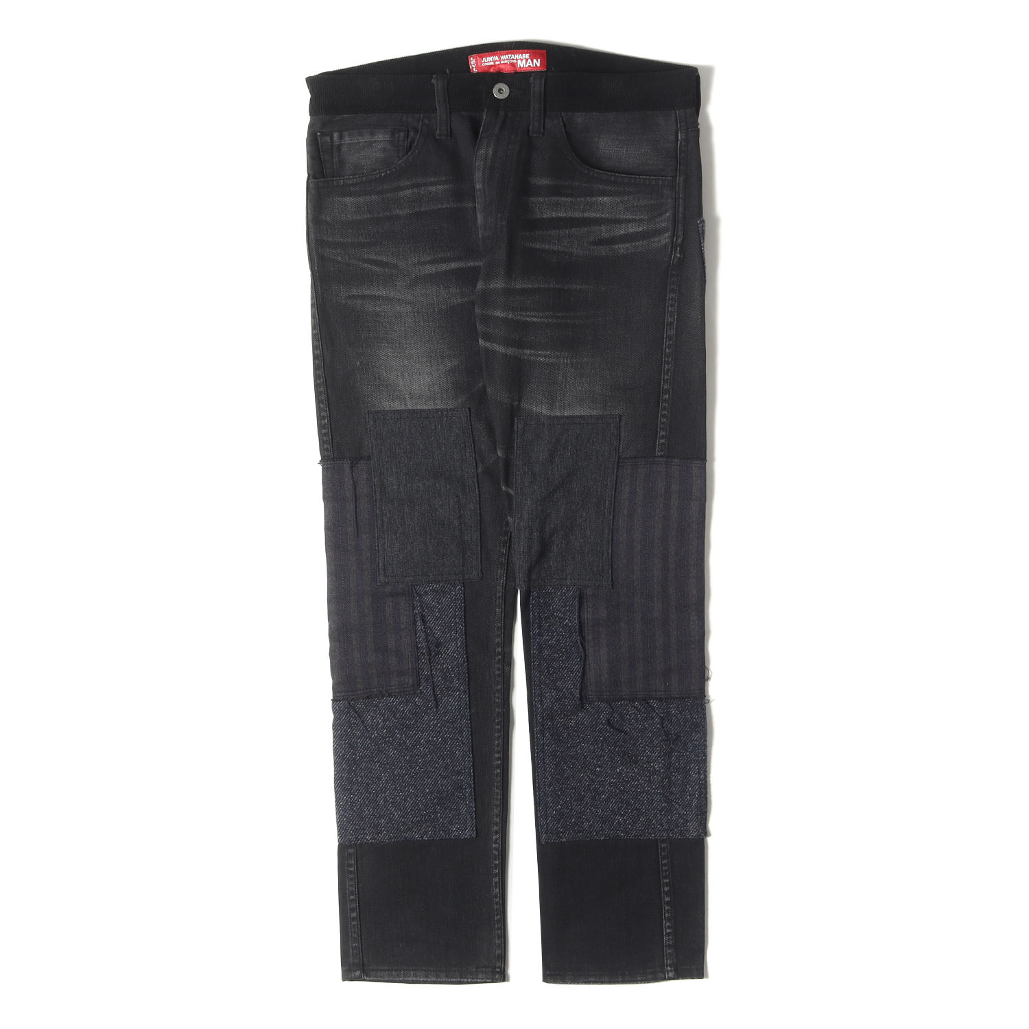 JUNYA WATANABE COMME des GARCONS ジュンヤワタナベ コムデギャルソン パンツ ブラックインディゴ XS | Levis フェード ヴィンテージ加工 パッチワーク 刺繍 スリム ストレート デニム パンツ | 日本製 ボトムス ジーンズ【メンズ】【中古】【美品】【K4746】