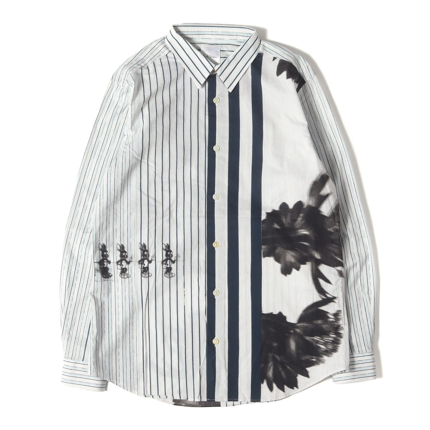 Paul Smith ポールスミス シャツ ホワイト ネイビー 白紺 サイズ:M | 20SS グラフィック ストライプ コットンブロード シャツ | トップス カジュアルシャツ 長袖【メンズ】【中古】【K4746】