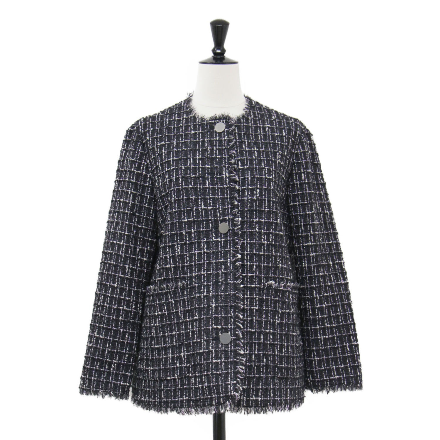 theory luxe セオリーリュクス ジャケット ブラック 黒 サイズ:34(S) | 25秋冬 ノーマツイード ノーカラー ジャケット / コンパクト フリンジ ラメ | アウター ブルゾン 上着【レディース】【中古】【K4746】 27,040円