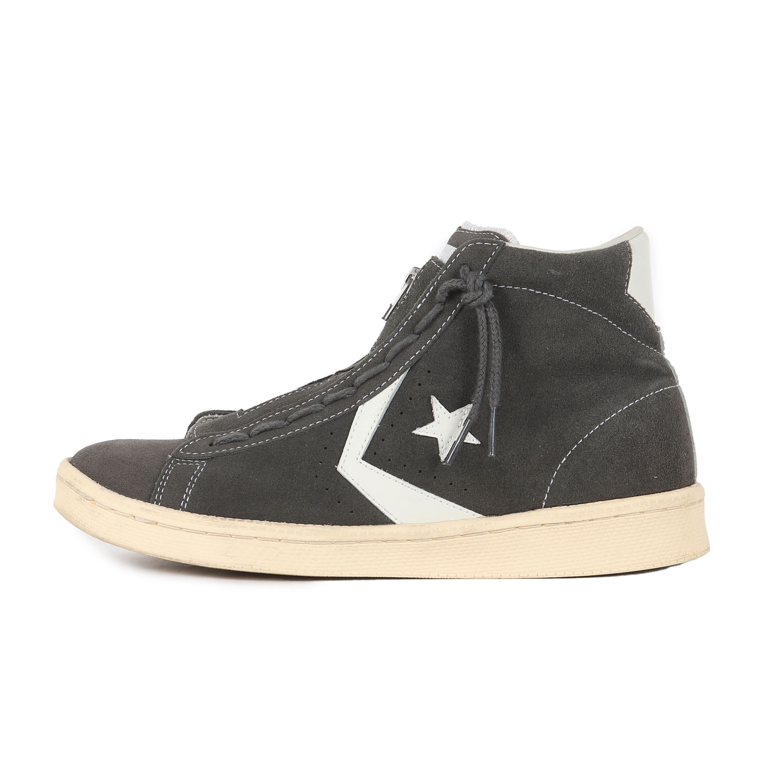 NONNATIVE ノン原住民 大きさ:US8(26.0糎) | CONVERSE PRO-LEATHER HI (32756317) | 労働者階級なめし革 ご機嫌 スウェード | 暗灰色 | ご機嫌はね除ける スニーカー シューズ 靴 | 二人三脚 別注【メンズ】【中古】【美品】【K4837】
