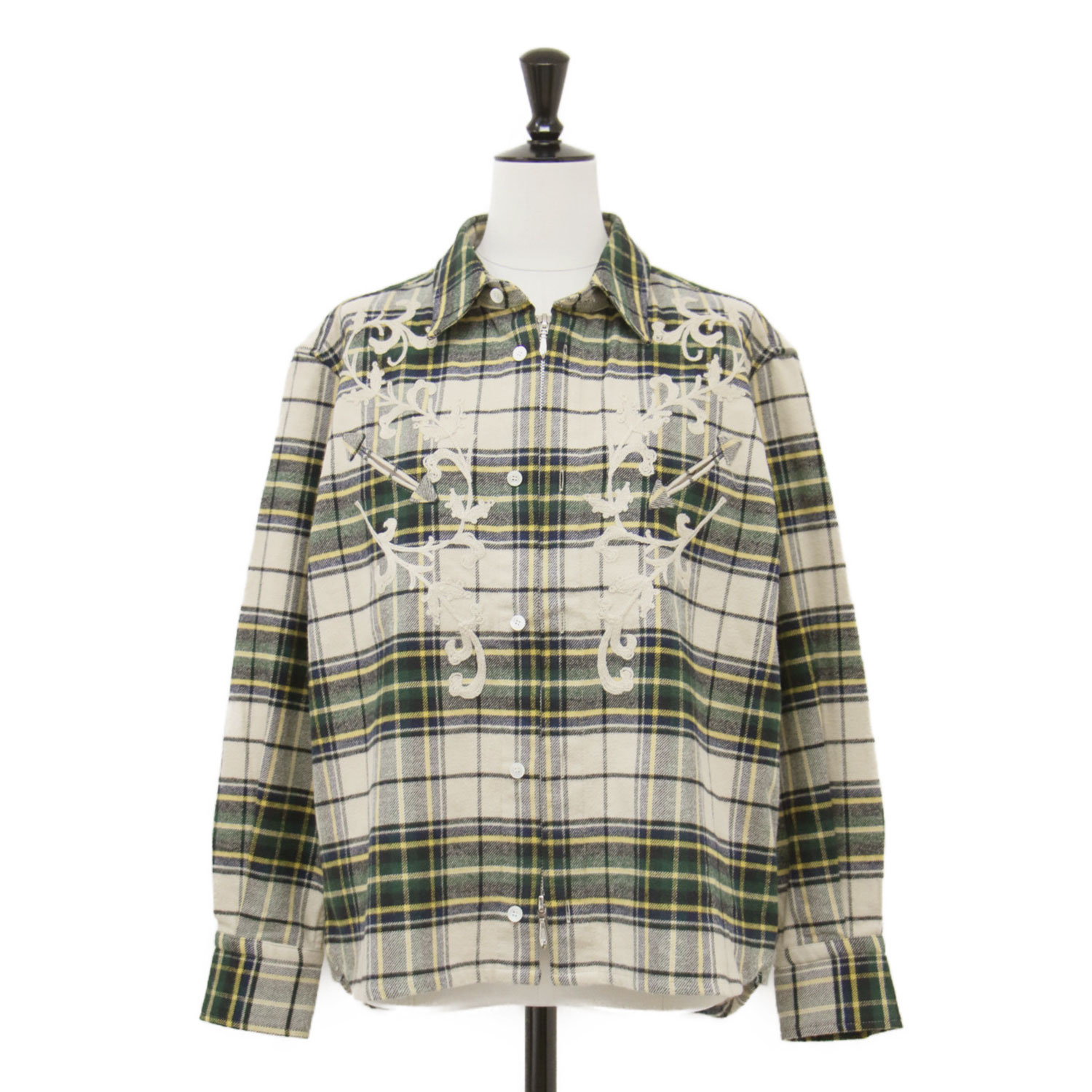 MASU エムエーエスユー シャツ ベージュ サイズ:46(L) | 25秋冬 ロデオ ジップアップ シャツ | RODEO ZIP-UP SHIRT | ネルシャツ | 長袖 刺繍 チェック コットン | トップス カジュアルシャツ 長袖【レディース】【中古】【美品】【K4784】