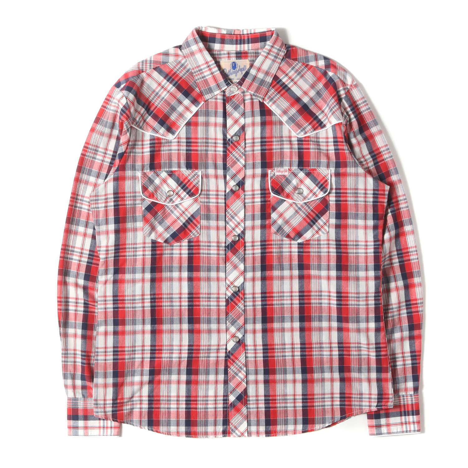 A BATHING APE ア ベイシング エイプ シャツ レッド ネイビー サイズ:M | 90s マドラスチェック ウエスタンシャツ | 90年代 アーカイブ | トップス カジュアルシャツ 長袖【メンズ】【中古】【K4774】