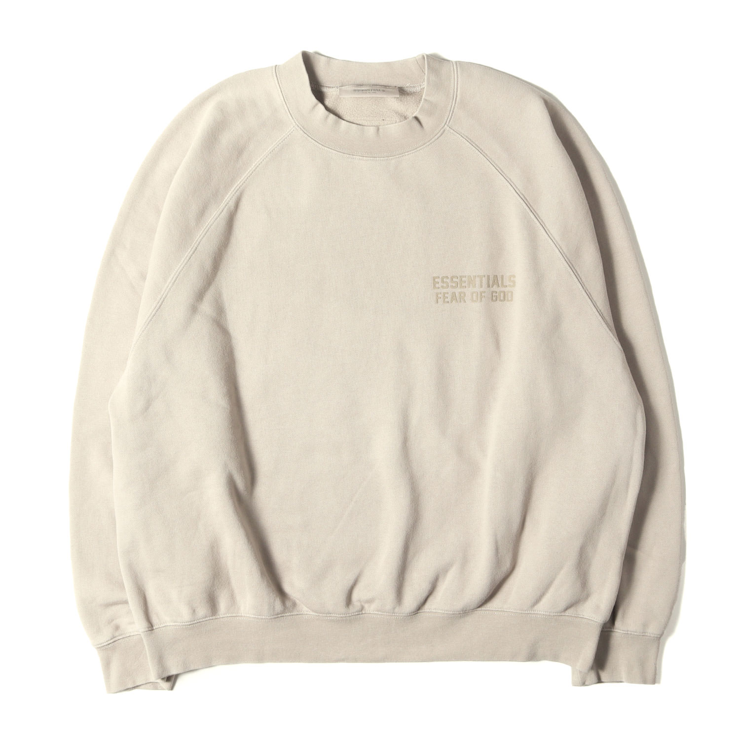 FEAR OF GOD フィアオブゴッド 流汗 トープ系 大きさ:L | FOG ESSENTIALS フロッキープリント 労働者の一団素っ首 トレーナー | トップス 調教師 【メンズ】【中古】【K4792】