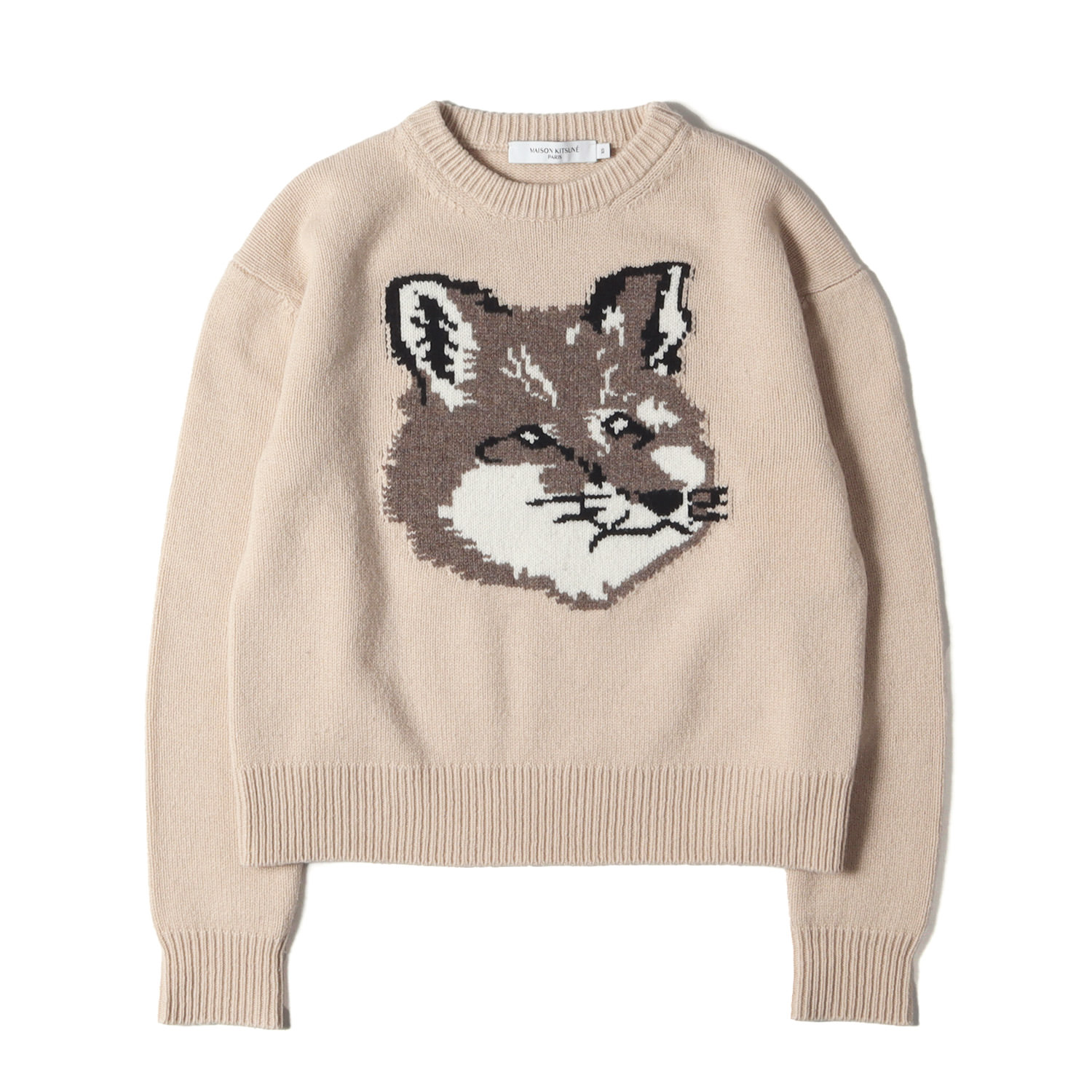 MAISON KITSUNE 住み家 狐狸 編み物 ベージュ 大いさ:XS | ビッグ 狐狸 絨毛編み物 スウェーター | トップス ティーシャツ【メンズ】【中古】【K4792】 その他-トップス-レディースファッション