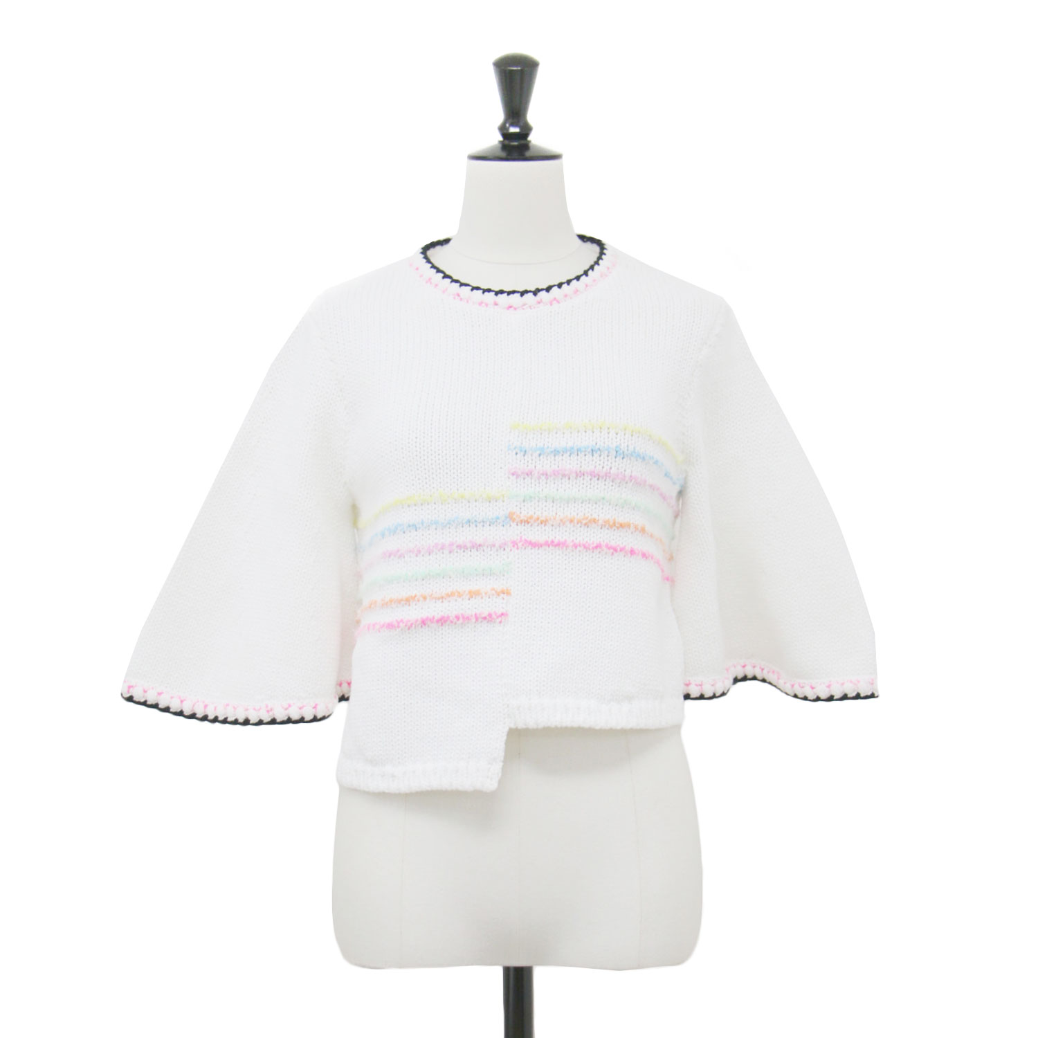 CHANEL シャネル 編み物 白いこと マルチ色つや 大きさ:36(S) | 24春夏 非対称 間借り人 広広とした衣袂 編み物 | P77146K11142 | ティーシャツ 五分袖 労働者の一団のど首 綿織物 | イタリア製 | トップス プルオーバー【レディース】【中古】【K4792】