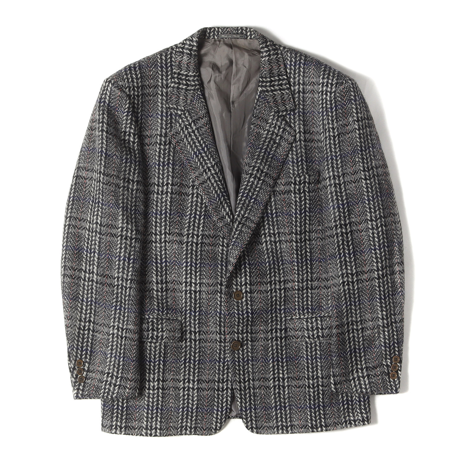 CORNELIANI コルネリアーニ ジャケット ブラック グレー サイズ:52 | 90s チェック ツイード 2B ノッチドラペル テーラードジャケット | イタリア製 | アウター ブレザー 上着【メンズ】【中古】【K4781】
