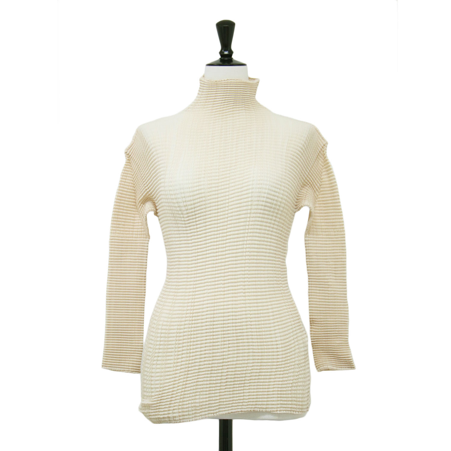 PLEATS PLEASE プリーツプリーズ カットソー ベージュ サイズ:M | (T.) プリーツ ハイネック 長袖 プルオーバー / カットソー ブラウス | 日本製 | トップス カットトップス【レディース】【中古】【美品】【K4775】