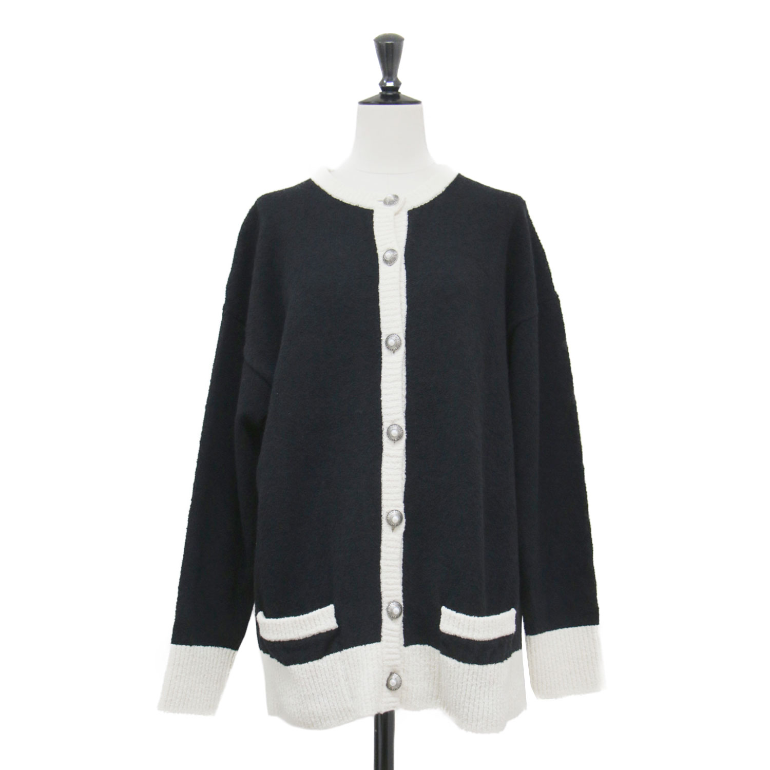 MADISONBLUE マディソン青み ジレー 黒いこと 黒 大きさ:00(XS) | ブークレニット ジレー / BI-COLOR CD BOUCLE 長袖 バイ色つや パール名取り草 綿織物 | トップス スウェーター 【レディース】【中古】【K4746】