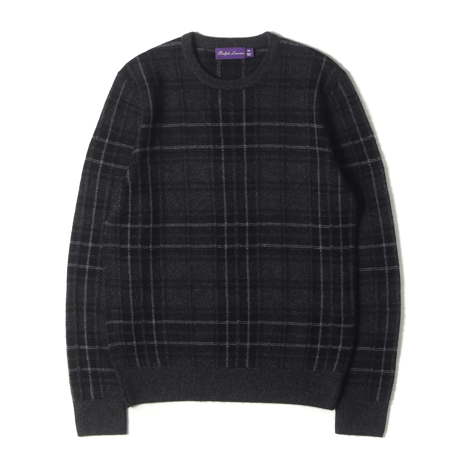 RALPH LAUREN ラルフローレン ニット ブラック グレー サイズ:XS | 近年モデル | チェック柄 カシミヤ/アルパカ ニット | PURPLE LABEL パープルレーベル | トップス セーター【メンズ】【中古】【K4784】