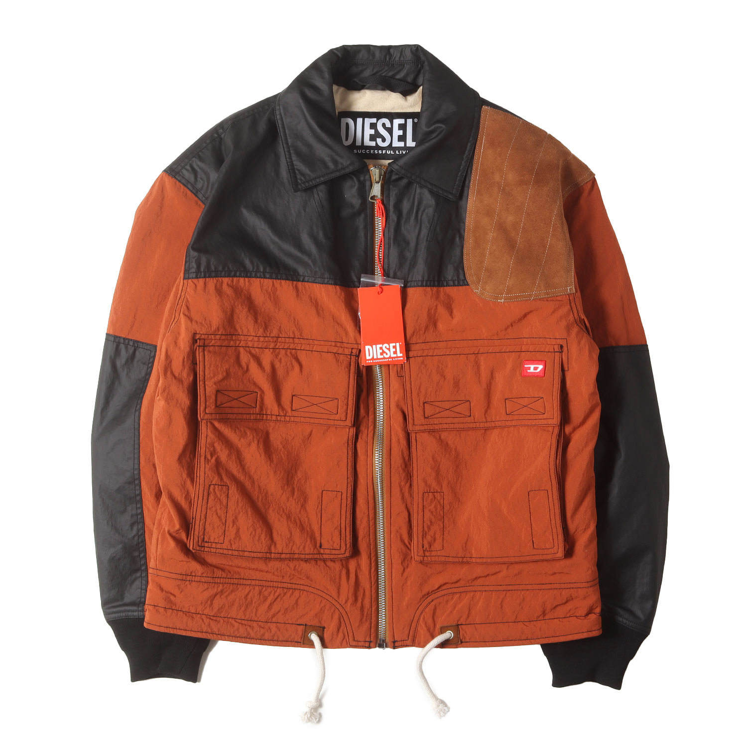 DIESEL ディーゼル 上衣 オレンジ色 黒いこと 大きさ:M | スウェードショルダーパッチ ナイロン 上衣(J-TECH) | アウター 上衣 厚地の外套【メンズ】【K4856】