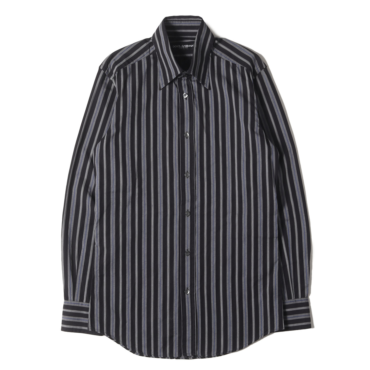 DOLCE&GABBANA ドルチェ&ガッバーナ シャツ ブラック ブルー サイズ:15/38 | ドビーストライプ ドゥエボットーニ コットン シャツ | トップス カジュアルシャツ 長袖【メンズ】【中古】【美品】【K4784】