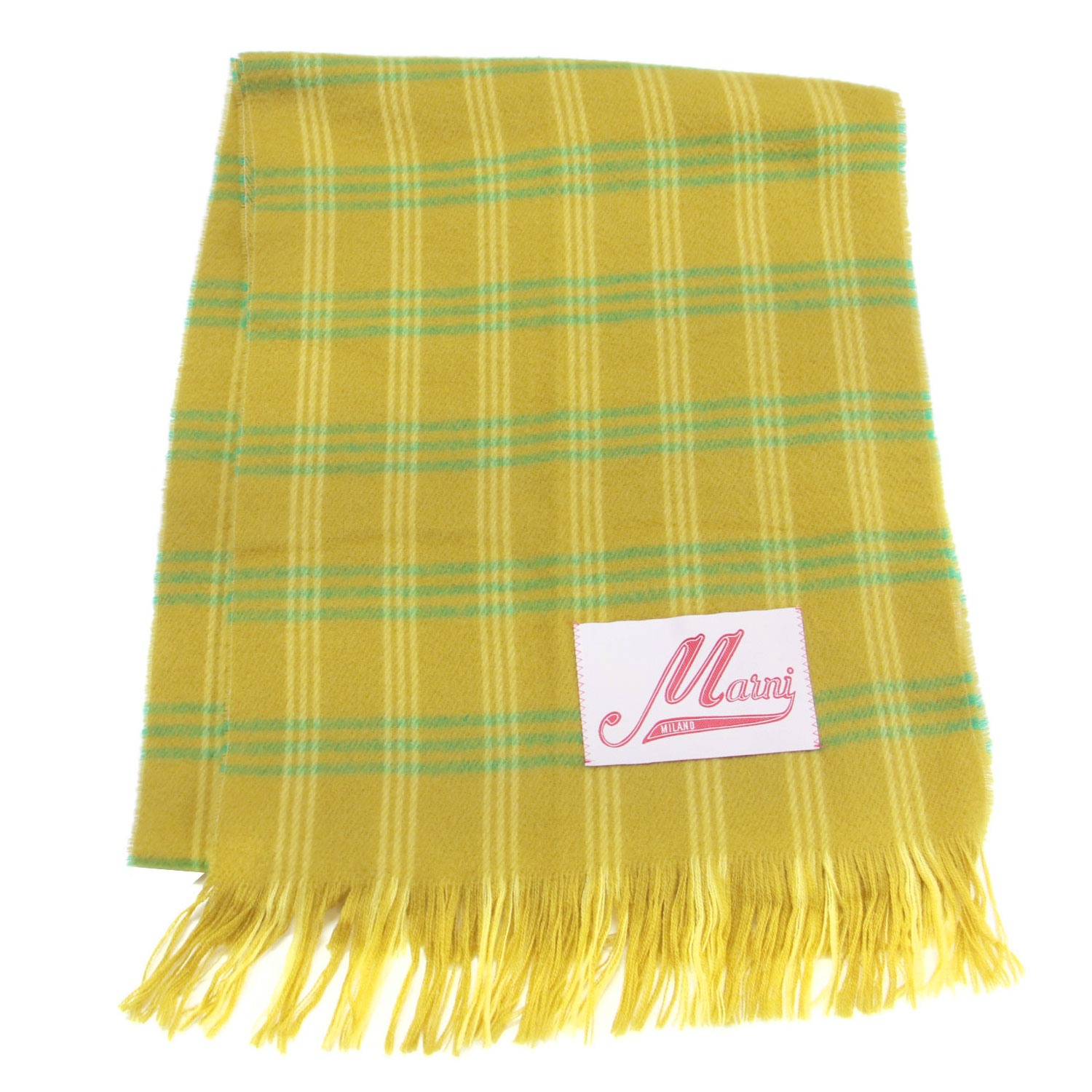 MARNI マルニ えり巻き | 23秋冬 羊毛 照合のしるし えり巻き / 袈裟 | フリンジ ロゴタイプ下げ札 | 黄色 | イタリア製 | ブランド名 流行り物 科目【レディース】【中古】【K4840】