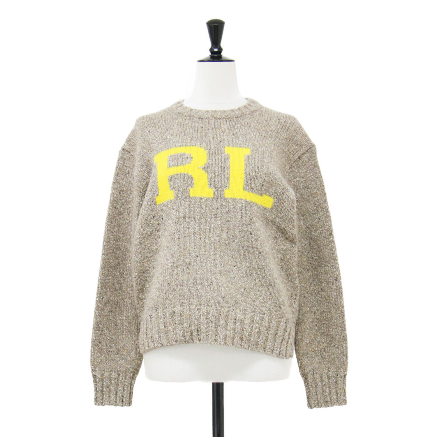 POLO Ralph Lauren ポロ ラルフローレン ニット ベージュ サイズ:S | RL レタード クルーネック セーター / ニット | 長袖 ロゴ ウール コットン | トップス【レディース】【中古】【K4777】