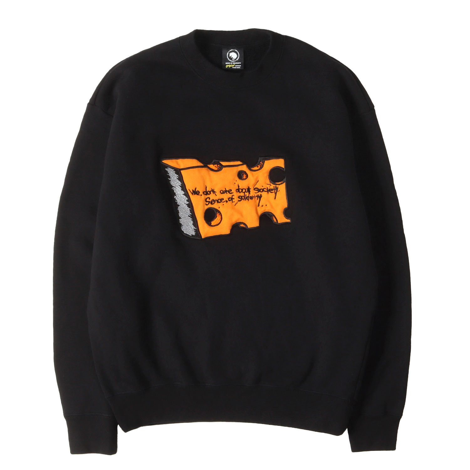 RATS ラッツ 流汗 黒いこと 黒 大きさ:M | 23AW 乾酪 アップリケ 労働者の一団素っ首 トレーナー (CHEESE CREW NECK SWEAT) | トップス 調教師【メンズ】【中古】【K4838】
