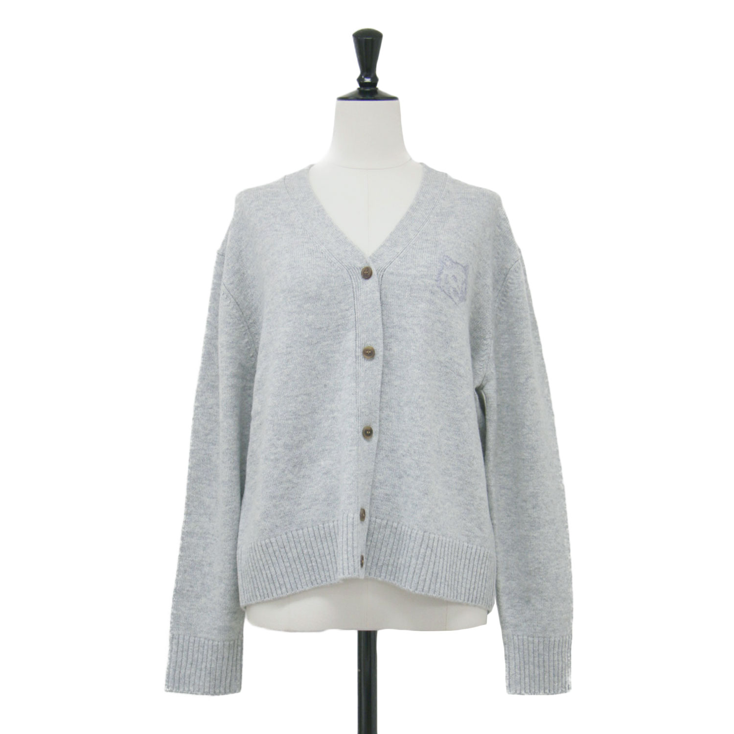 MAISON KITSUNE 住みか 稲荷 ジレー 真っただ中ゲージ 薄墨色 大きさ:L | 24秋冬 毛の荒物刺しゅう ジレー / Bold Fox Head Embroidered Cropped Cardigan V素っ首 長袖 名取り草落ち込む カシミール 羊毛 | トップス スウェーター【レディース】【K4838】