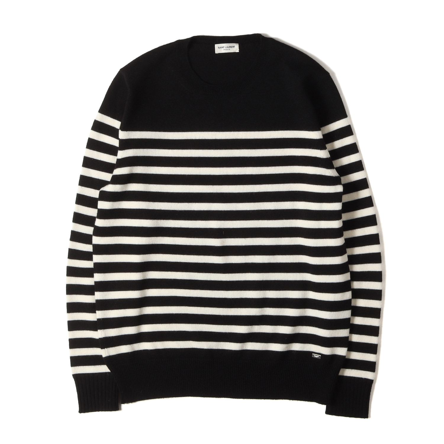 SAINT LAURENT PARIS サンローラン パリ ニット ブラック ホワイト 黒白 サイズ:S | ボーダー クルーネック ウール ニット (459986 Y1TS1) | トップス セーター【メンズ】【中古】【K4785】