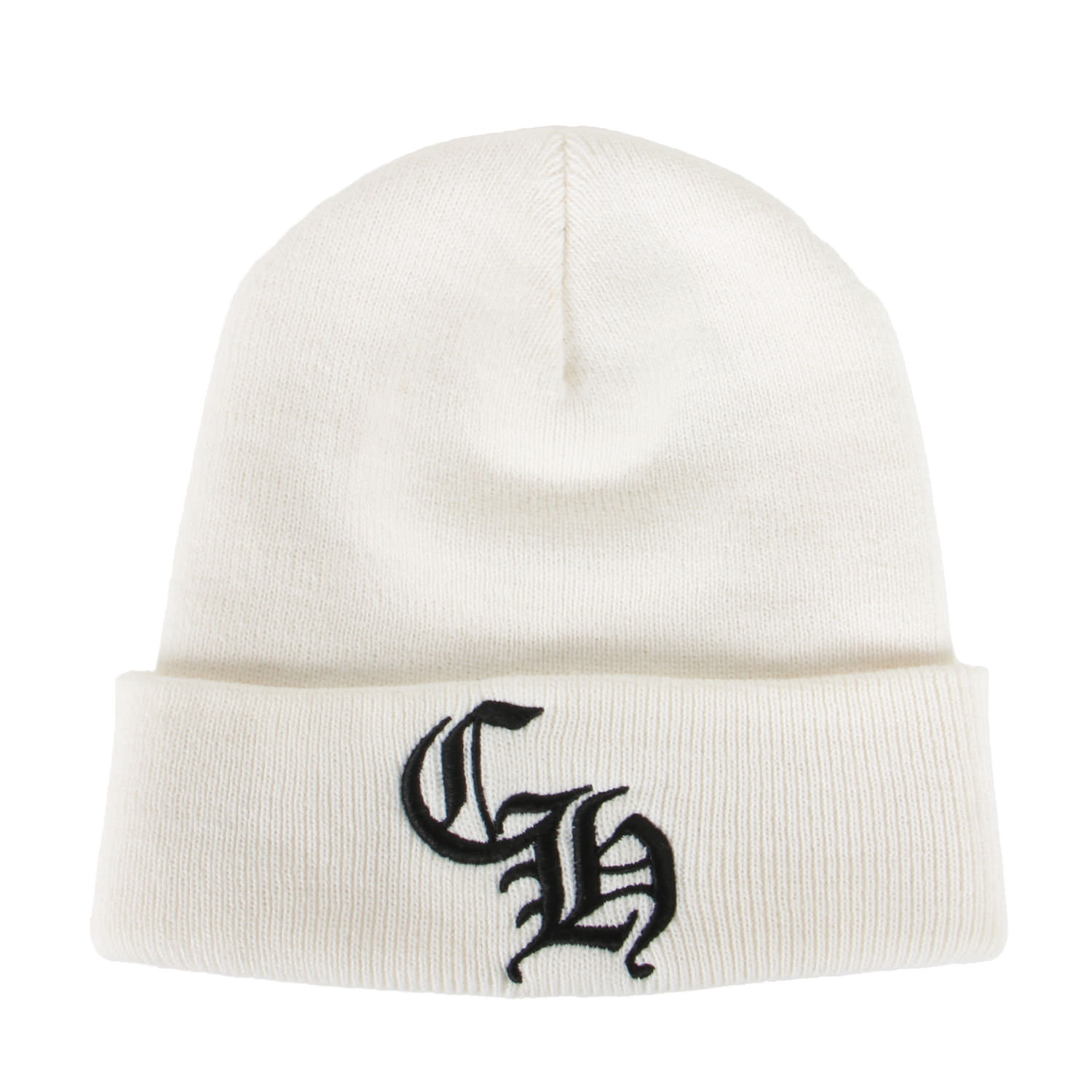 CHROME HEARTS クロムハーツ ビーニー | CHロゴタイプ刺しゅう ニットビーニー / ワッチキャップ (WATCH CAP) | 象牙色 白 ONE SIZE | ブランド名 かぶり笠 | USA製【メンズ】【中古】【K4746】