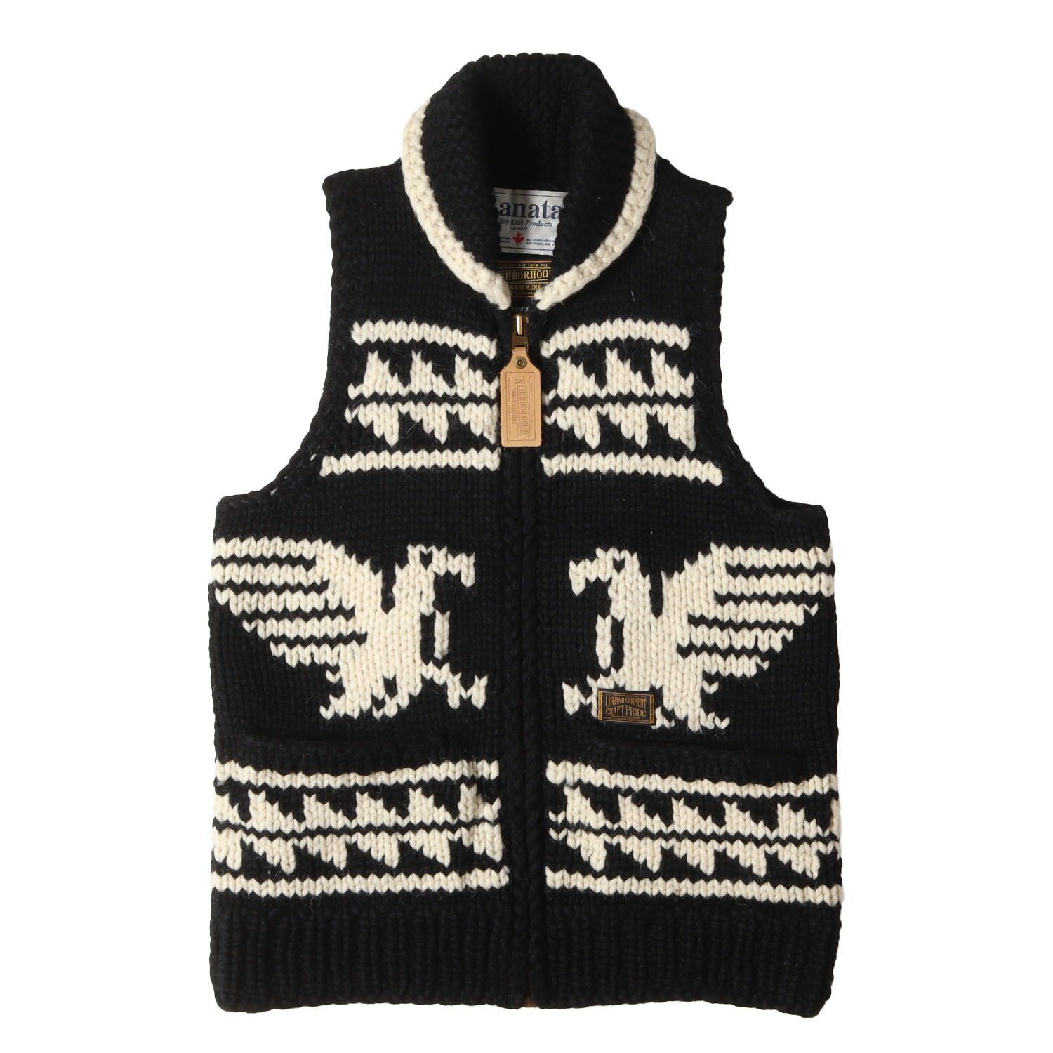 NEIGHBORHOOD ネイバーフッド ベスト ブラック 黒 サイズ:M | KANATA イーグル カウチンニット ベスト (KANATA. EAGLE / W-COWICHAN. VEST) | トップス セーター | コラボ 別注【メンズ】【中古】【K4746】｜ブランド古着のBEEGLE by Boo-Bee