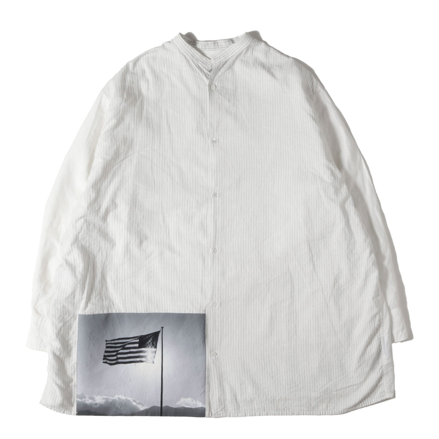 RAF SIMONS ラフシモンズ シャツ ホワイト 白 サイズ:46 | 17SS ROBERT MAPPLETHORPE 転写フォト オーバーサイズ コットン バンドカラー ボタン シャツ | トップス カジュアルシャツ 長袖【メンズ】【中古】【K4746】｜ブランド古着のBEEGLE by Boo-Bee