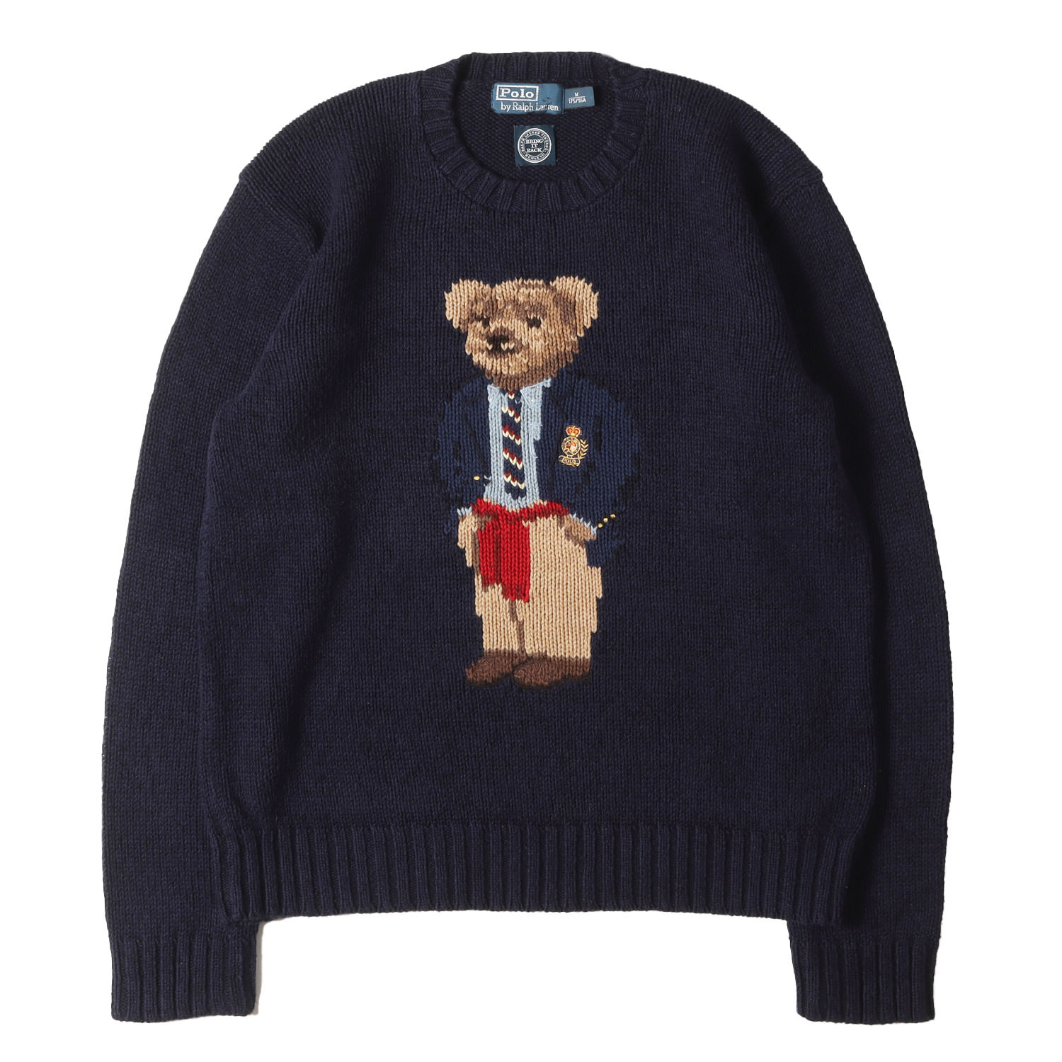 POLO Ralph Lauren ポロ ラルフローレン 編み物 米国海軍 紺 大きさ:M | BRING IT BACK 刷り直す寄せあわせ | 50周年不死化 ポロベア 綿織物 労働者の一団のど頚 編み物 | トップス プルオーバー【メンズ】【中古】【K4746】