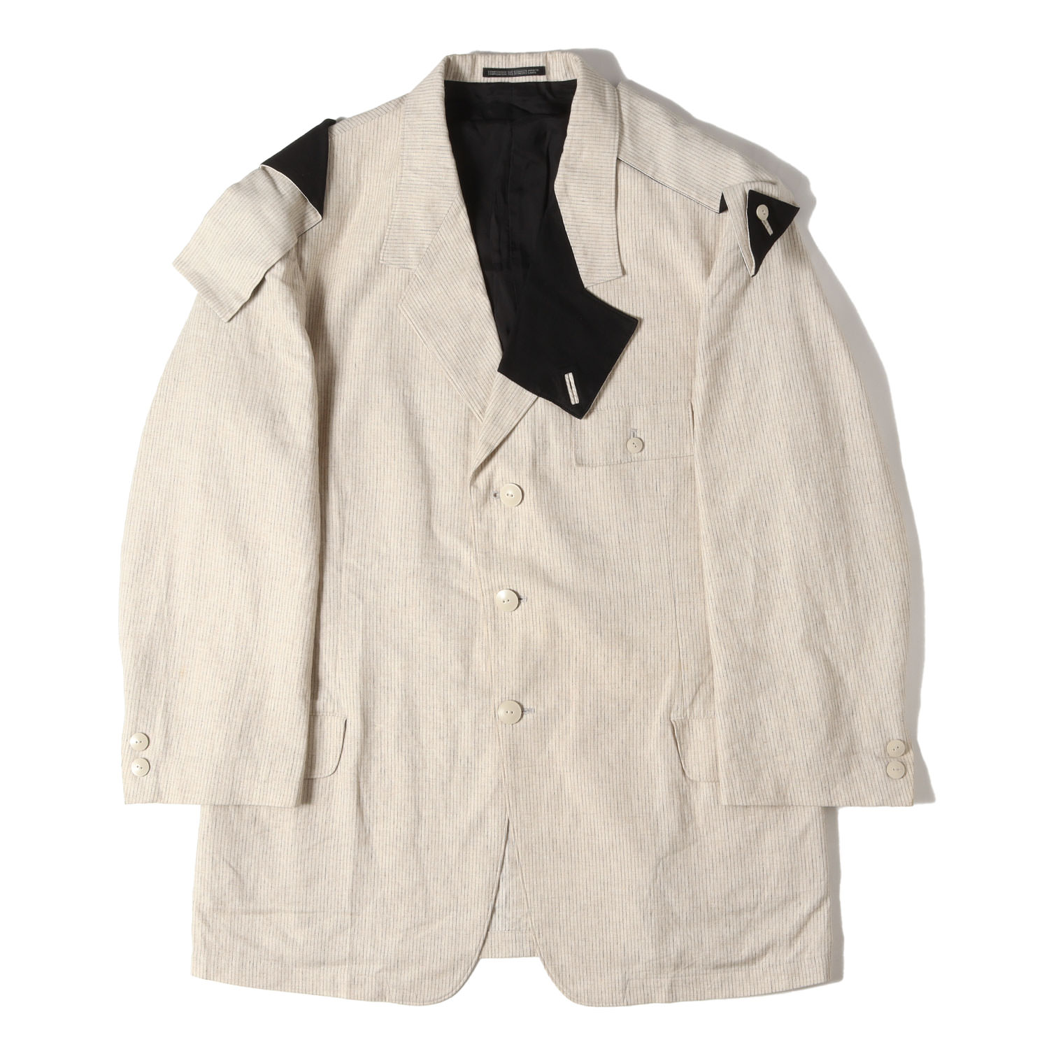 Yohji Yamamoto ヨウジヤマモト ジャケット クリーム サイズ:2 | ピンストライプ リネンコットン 3B ジャケット | HG-J38-321 yohji yamamoto pour homme | 上着 アウター ブルゾン【メンズ】【中古】【K4746】