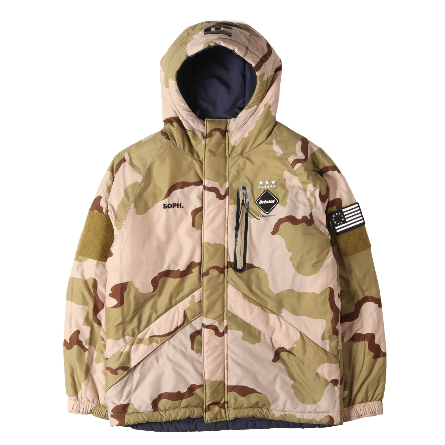 F.C.Real Bristol エフシーレアルブリストル ジャケット デザートカモ×ネイビー サイズ:M | リバーシブル フーデッド 中綿 ジャケット REVERSIBLE PADDED JACKET | アウター 上着 ブルゾン【メンズ】【中古】【K4772】