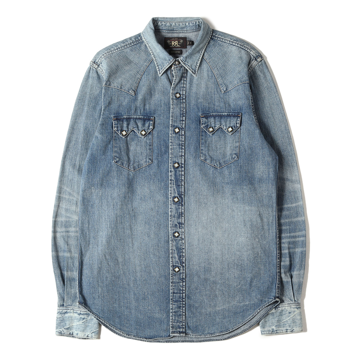 RRL ダブルアールエル シャツ インディゴ サイズ:M | ヴィンテージ加工 デニム ウエスタン シャツ | ラルフローレン トップス カジュアルシャツ 長袖【メンズ】【中古】【K4874】|ブランド古着のBEEGLE by Boo-Bee