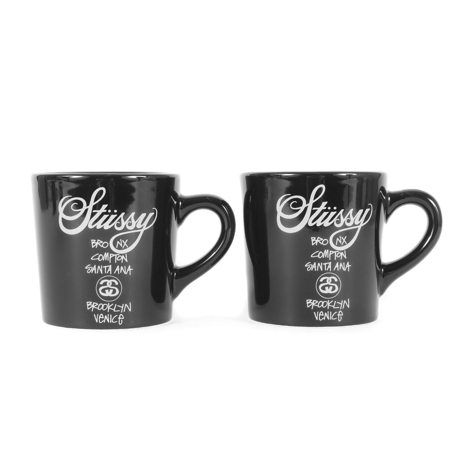 STUSSY ステューシー | 00s 非売品 ノベルティ ワールドツアーロゴ マグカップ 2個セット | ブラック 黒 | 00年代 アーカイブ | インテリア 雑貨 食器【メンズ】【中古】【美品】【K4779】