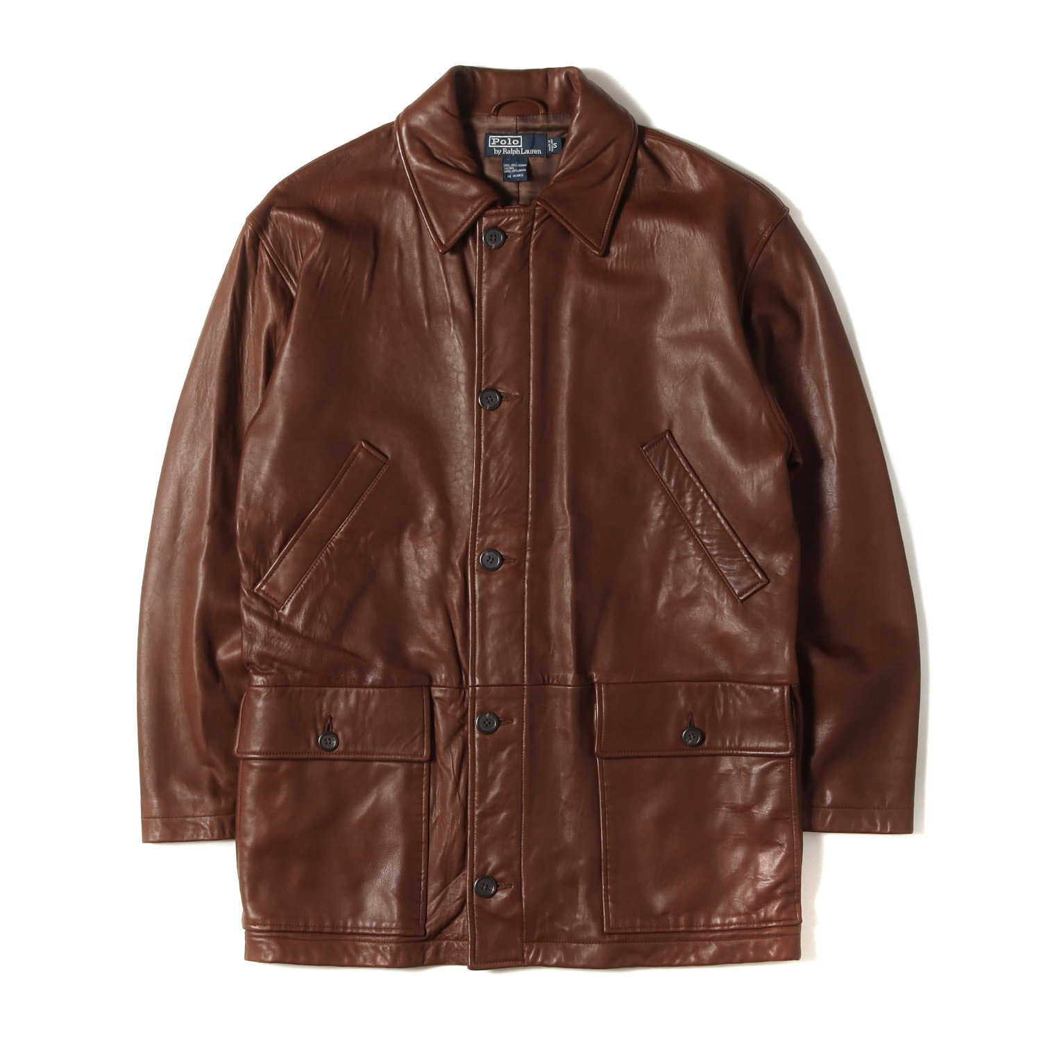 POLO Ralph Lauren ポロ ラルフローレン コート ブラウン サイズ:S | 希少モデル | 90s ラムスキンレザー フルジップ カーコート | 90年代 古着 | アウター ジャケット 上着【メンズ】【中古】【K4858】｜ブランド古着のBEEGLE by Boo-Bee