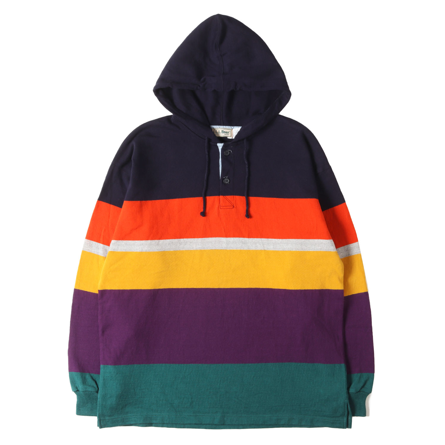 L.L.Bean エルエルビーン ラガーシャツ マルチカラー サイズ:L | 人気 USA製 | 90s フード付き マルチボーダー ラガーシャツ パーカー | 90年代 ヴィンテージ 古着 | トップス フーディー【メンズ】【中古】【K4780】