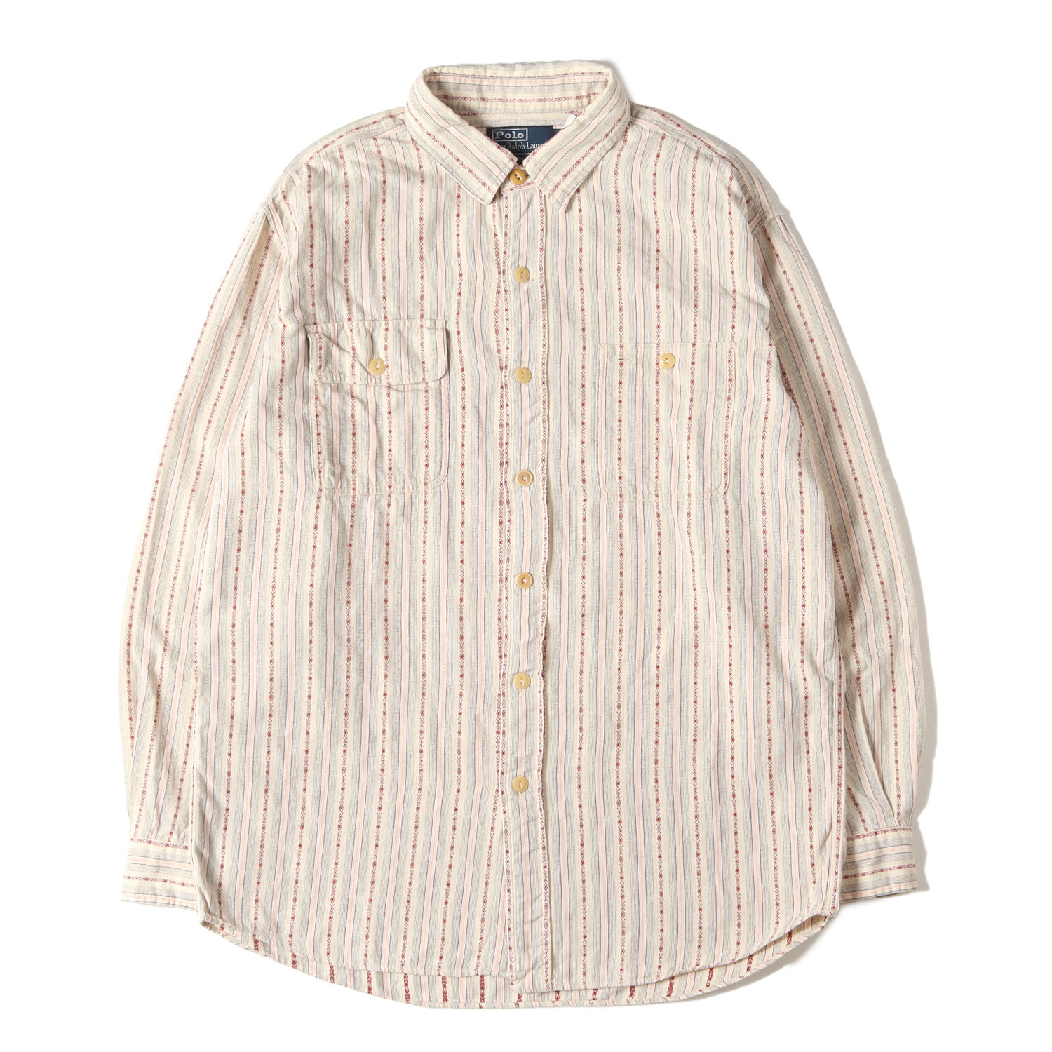 POLO Ralph Lauren ポロ ラルフローレン シャツ ベージュ ピンク サイズ:L | 90s ドビーストライプ コットン ボタンシャツ (NEW DUNGAREE WS) | 90年代 ヴィンテージ 古着 | トップス カジュアルシャツ 長袖【メンズ】【中古】【K4752】 8,251円