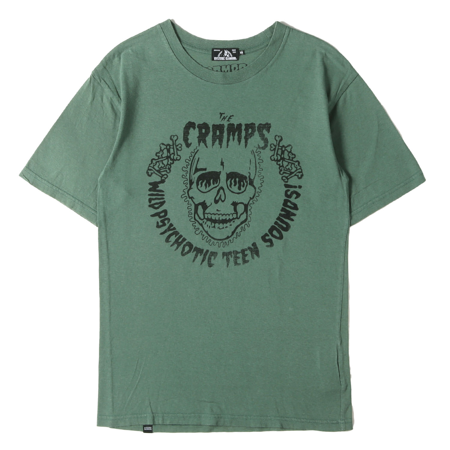 HYSTERIC GLAMOUR ヒステリックグラマー Tシャツ グリーン サイズ:XS | THE CRAMPS/WILD PSYCHOTIC プリント Tシャツ | トップス カットソー 半袖【メンズ】【中古】【K4752】