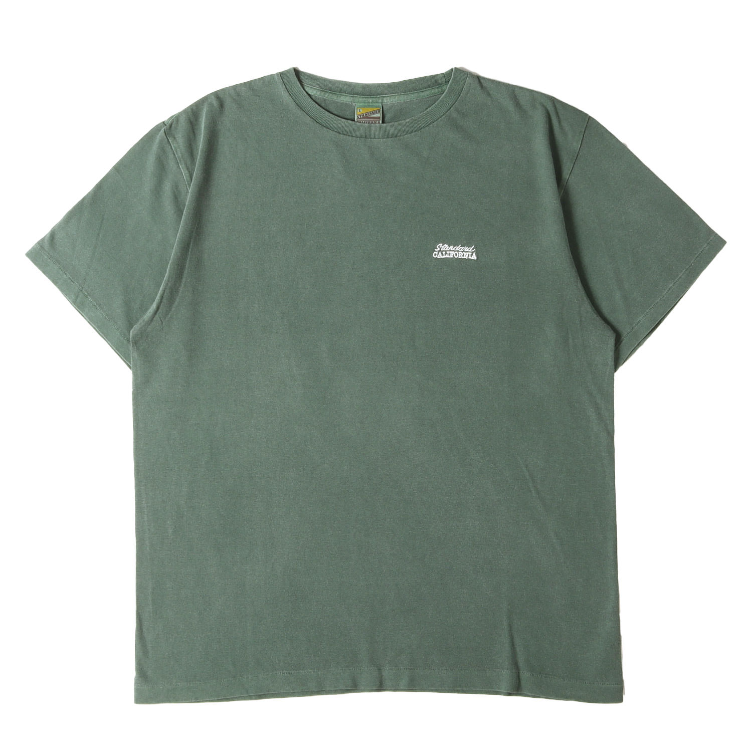 STANDARD CALIFORNIA スタンダードカリフォルニア Tシャツ グリーン サイズ:L | ピグメント ウォッシュ加工 ワンポイント ロゴ 刺繍 Tシャツ (SD NEW BOHEMIA SIGN LOGO T) | トップス カットソー 半袖【メンズ】【中古】【美品】【K4752】