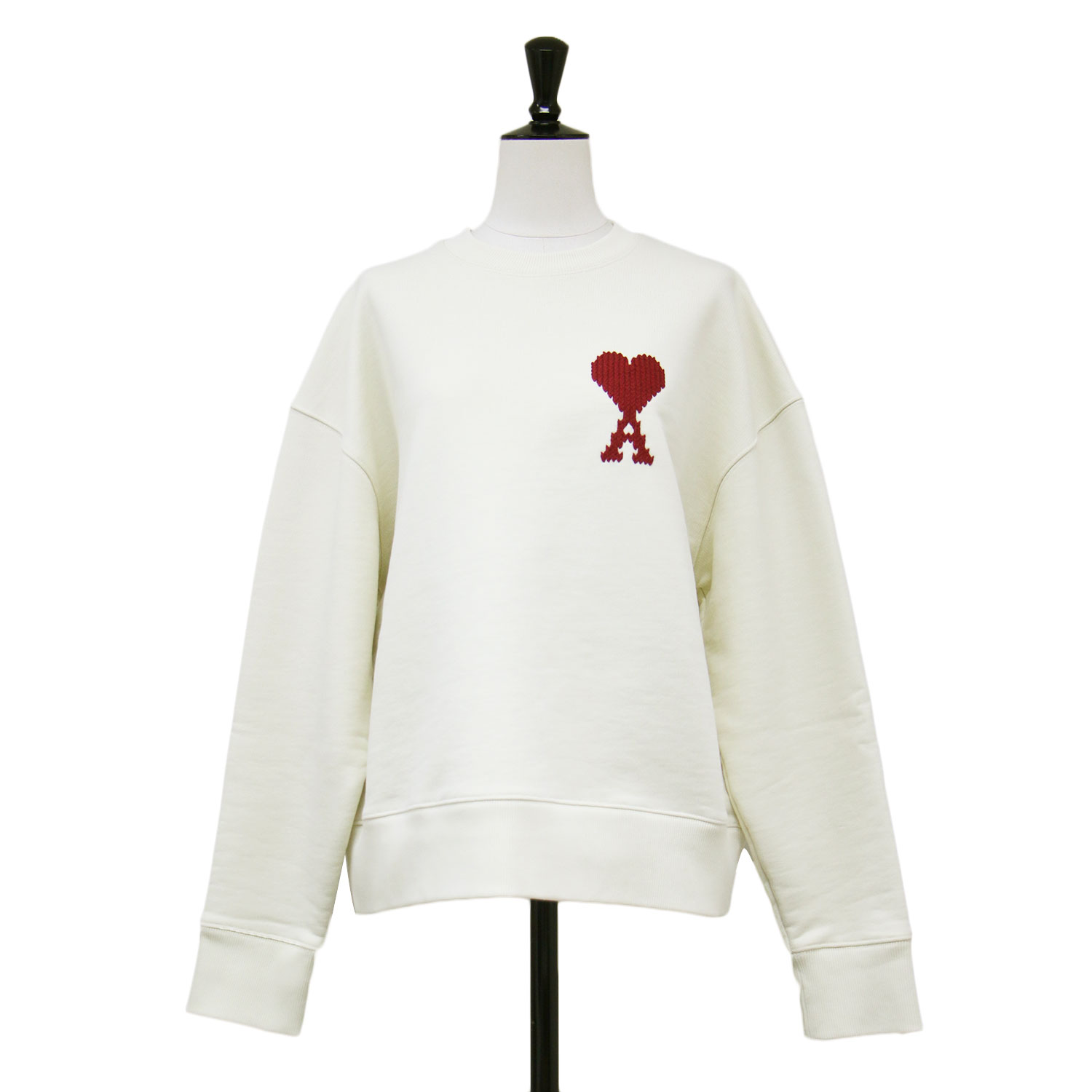 AMI Alexandre Mattiussi アミアレクサンドルマテュッシ ニット ホワイト 白 サイズ:XS | 26春夏 コットン ロゴ 刺繍 スウェットシャツ | Ami De Coeur | 長袖 クルーネック ワイド ドロップショルダー | トップス トレーナー【レディース】【中古】【K4777】