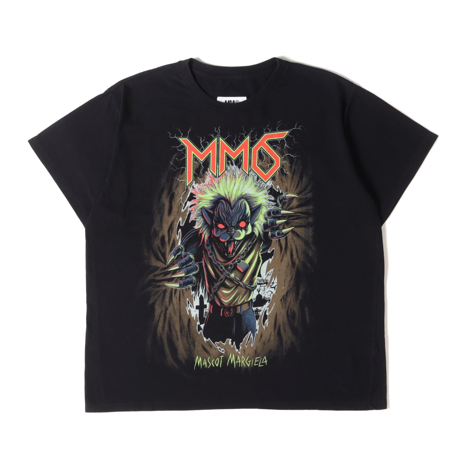 MM6 Maison Margiela エムエムシックス メゾンマルジェラ Tシャツ ブラック 黒 サイズ:L | グラフィック ロゴ Tシャツ | トップス カットソー 半袖【メンズ】【中古】【K4773】