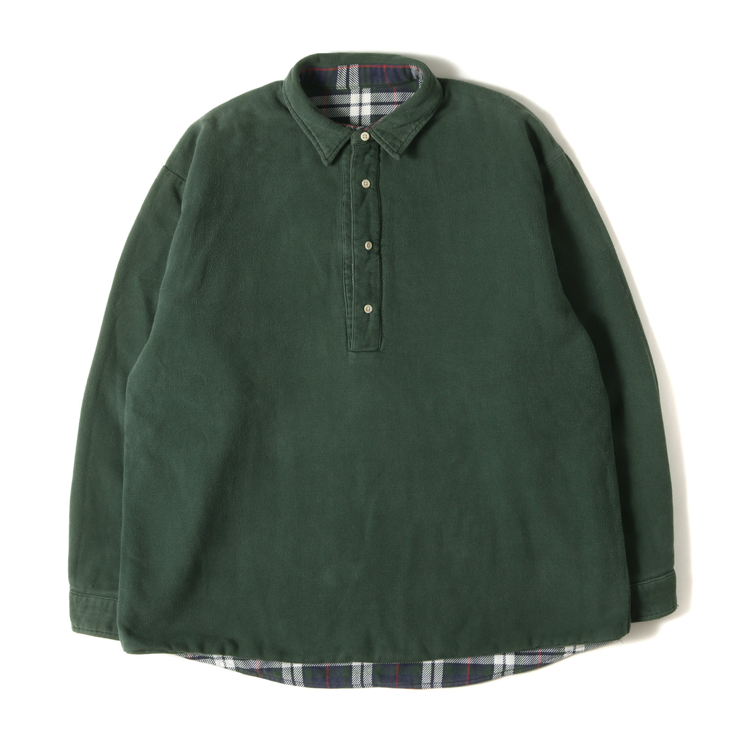 L.L.Bean エルエルビーン シャツ ネイビー グリーン サイズ:L | 80s 無地/チェック リバーシブル プルオーバー ヘビーフランネルシャツ モーリシャス製 | 長袖 トップス【メンズ】【中古】【K4857】｜ブランド古着のBEEGLE by Boo-Bee