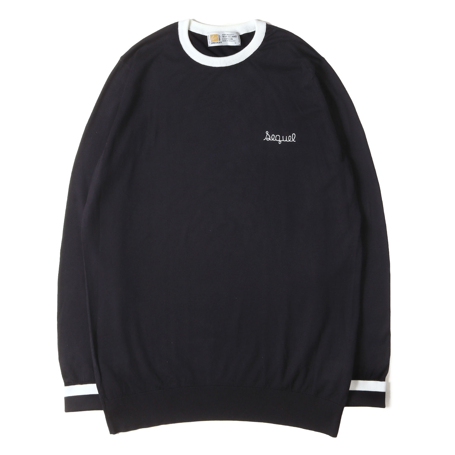 SEQUEL シークエル ニット ネイビー 紺 サイズ:L | 21SS ×fragment design ×JOHN SMEDLEY シーアイランドコットン ニット | トップス セーター【メンズ】【中古】【新品同様】【K4805】