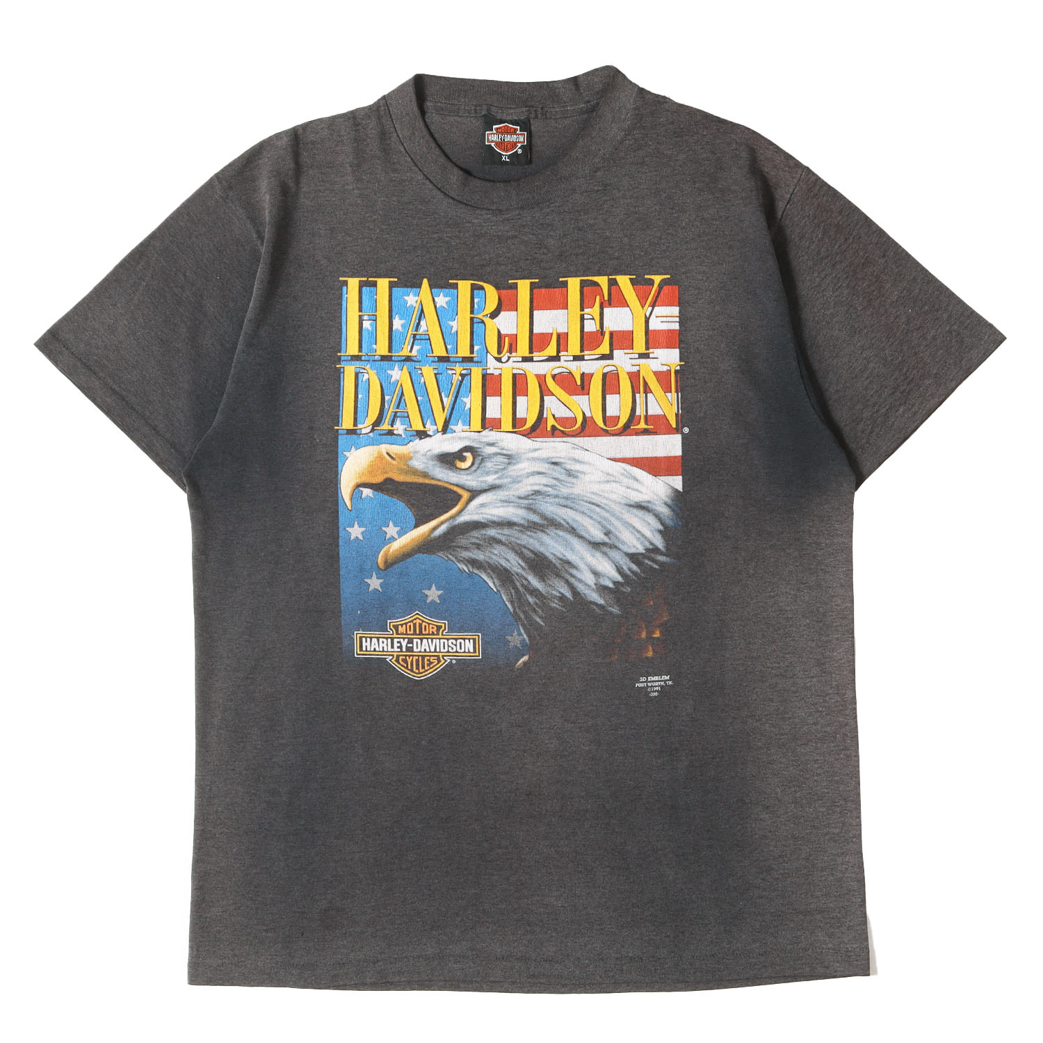 HARLEY-DAVIDSON ハーレーダビッドソン Tシャツ ブラック 黒 サイズ:XL | GOODフェード | 90s 3D EMBLEM 星条旗 イーグルヘッド Tシャツ | USA製 | トップス カットソー 半袖【メンズ】【中古】【K4837】|ブランド古着のBEEGLE by Boo-Bee