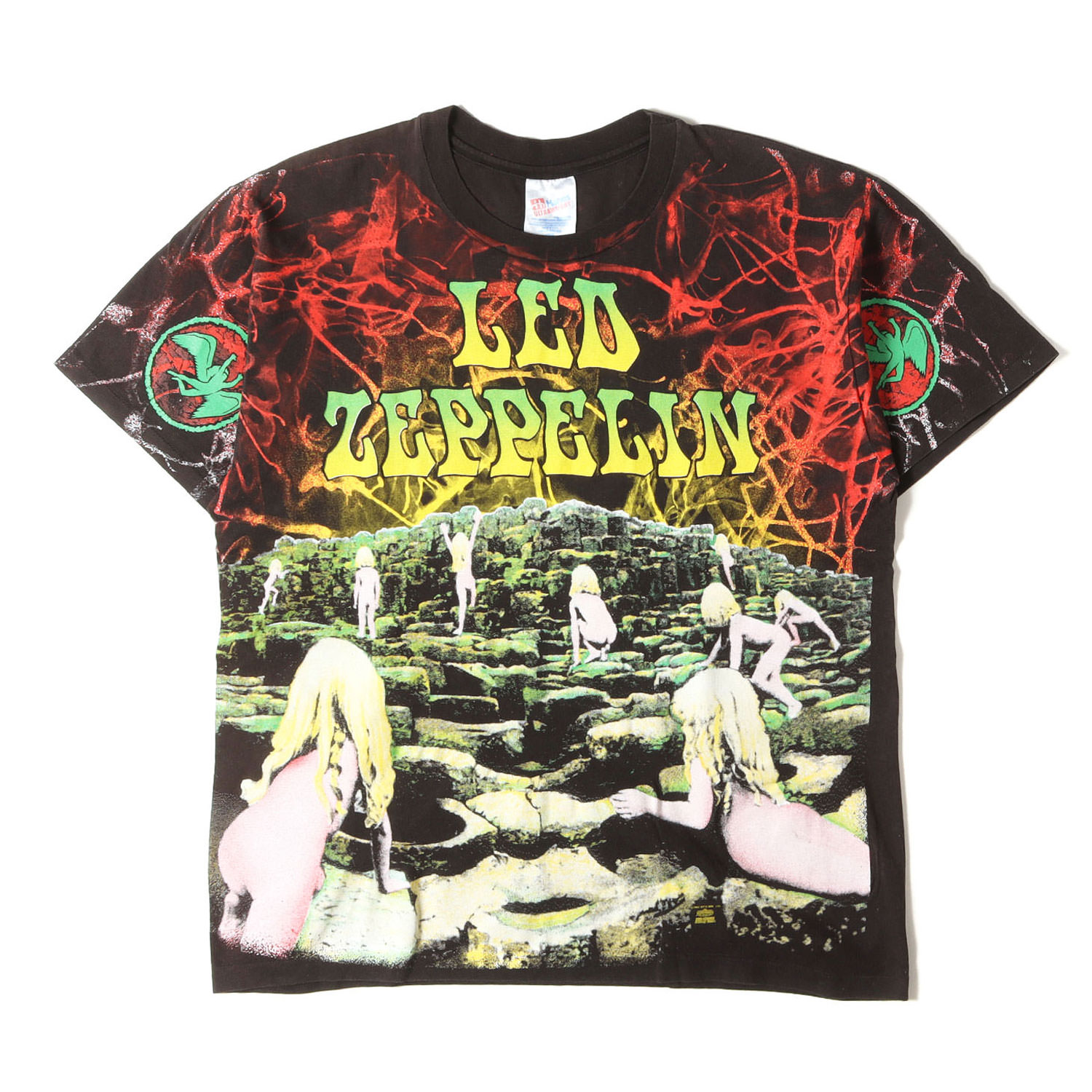 Vintage Music Item ヴィンテージミュージック | 希少モデル | 90s Led Zeppelin 聖なる館 Houses of the Holy オールオーバー Tシャツ / USA製 Hanes | ブラック 黒 サイズ:L | 90年代 古着 ロックT バンドT【メンズ】【中古】【K4783】