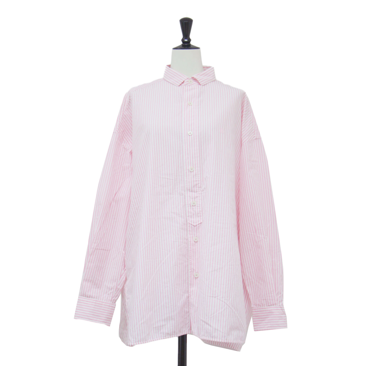 TICCA ティッカ シャツ ピンク サイズ:FREE | スクエア ビッグ ストライプシャツ | HERB SQUARE STRIPE SHIRT | 長袖 ドロップショルダー ワイド コットン ウォッシャブル | トップス ブラウス | 日本製【レディース】【中古】【K4777】